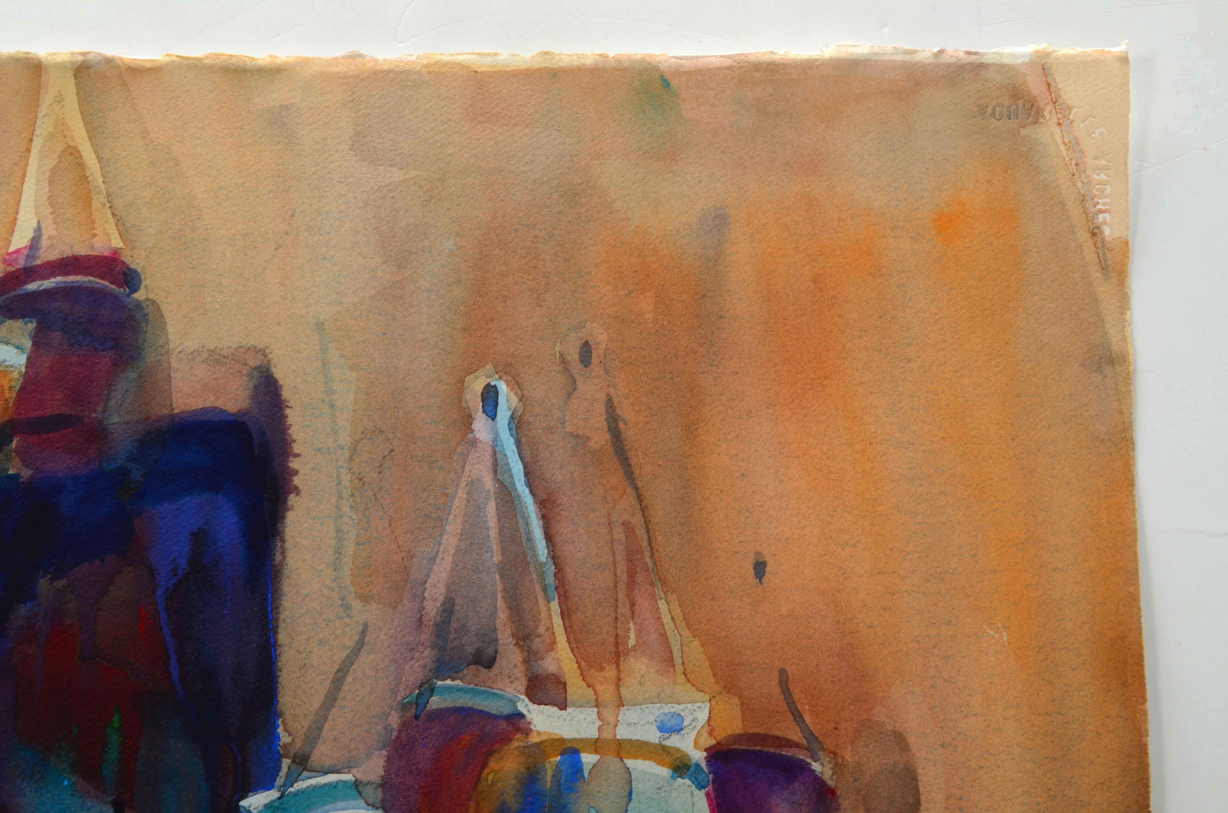 Don Andrews Watercolor on Paper of a Pottery Seller