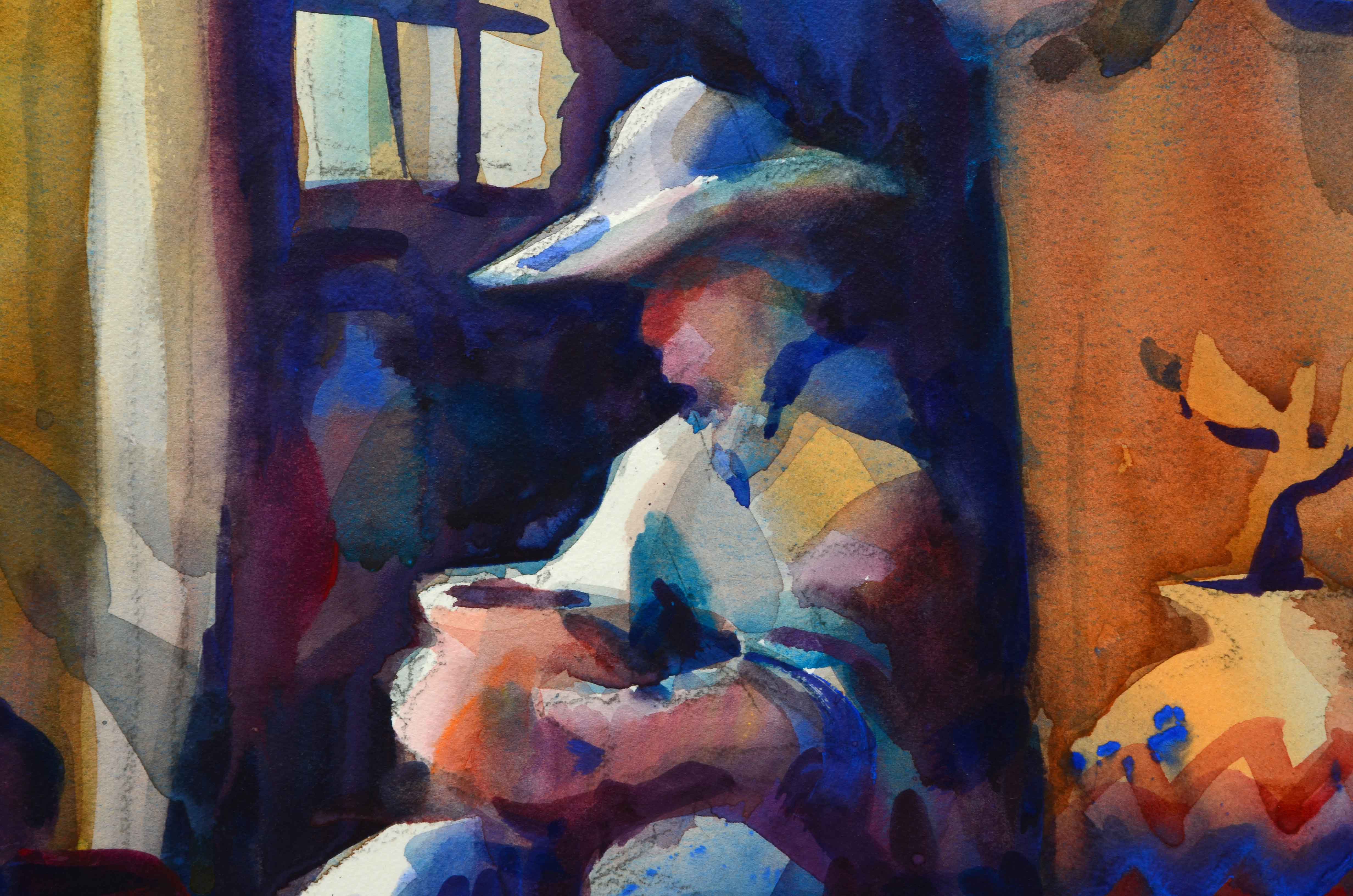 Don Andrews Watercolor on Paper of a Pottery Seller