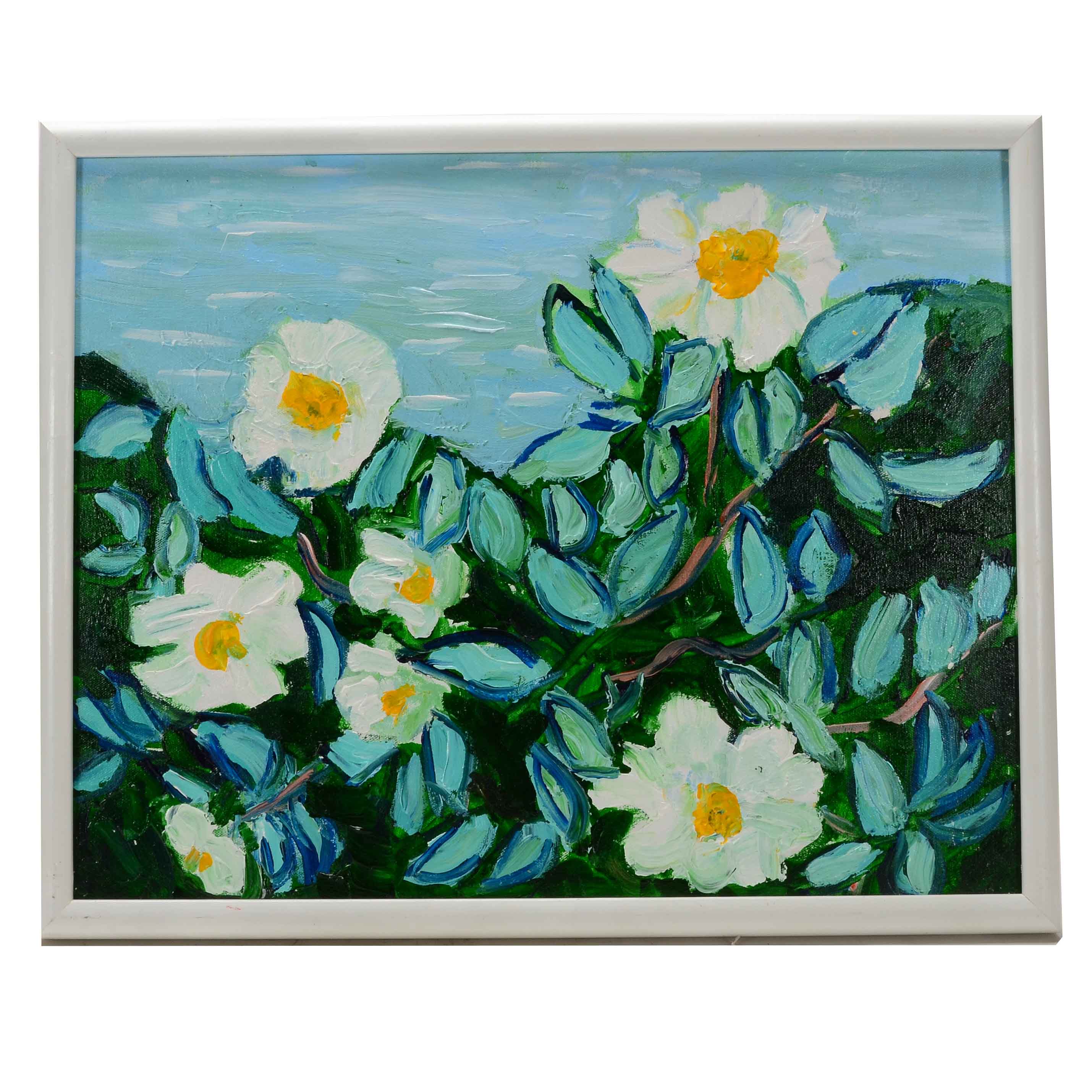 William Becker Acrylic Painting "Wild Roses after Van Gogh"