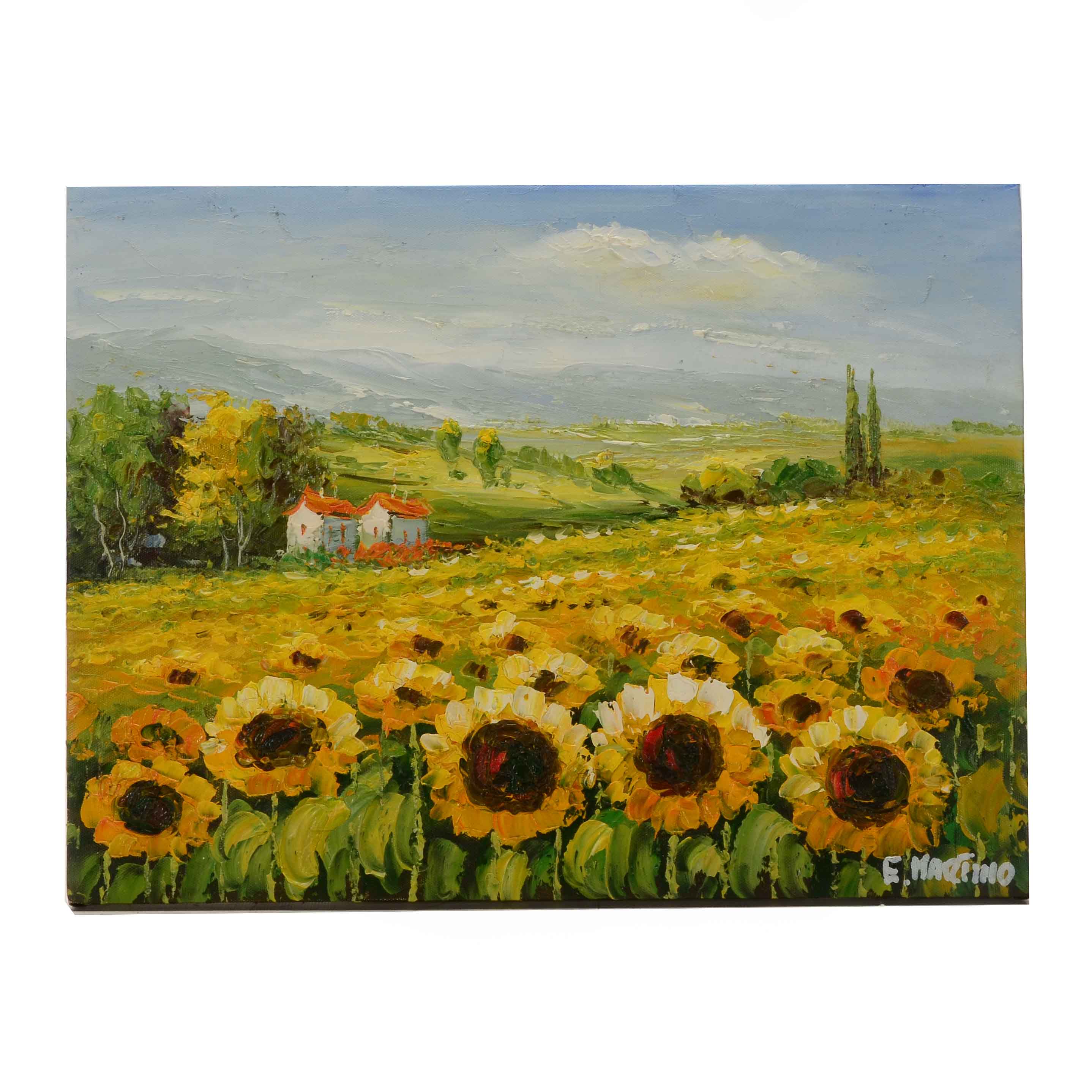E. Martino Original Signed Acrylic Painting on Canvas of an Italian Landscape
