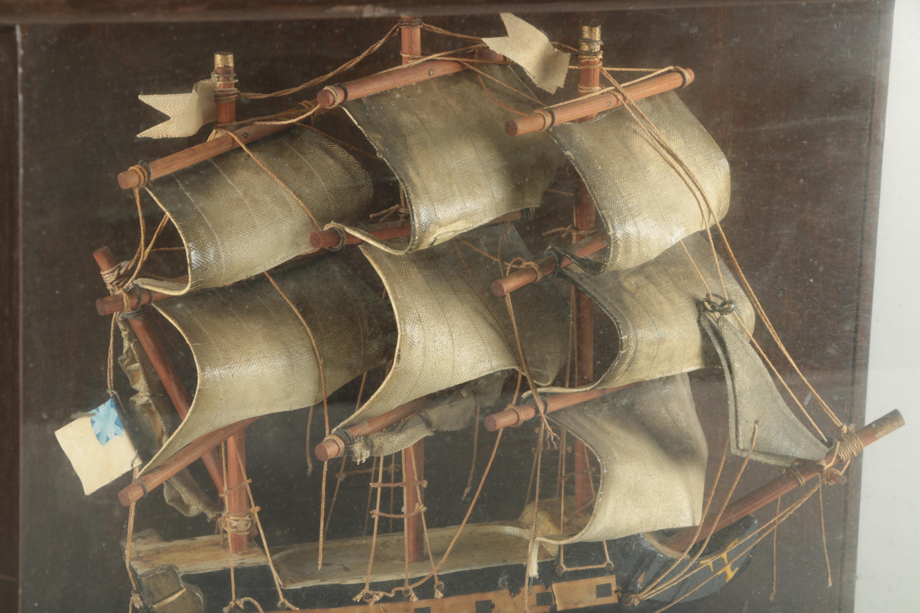 Vintage Ship Model in Glass and Wood Case