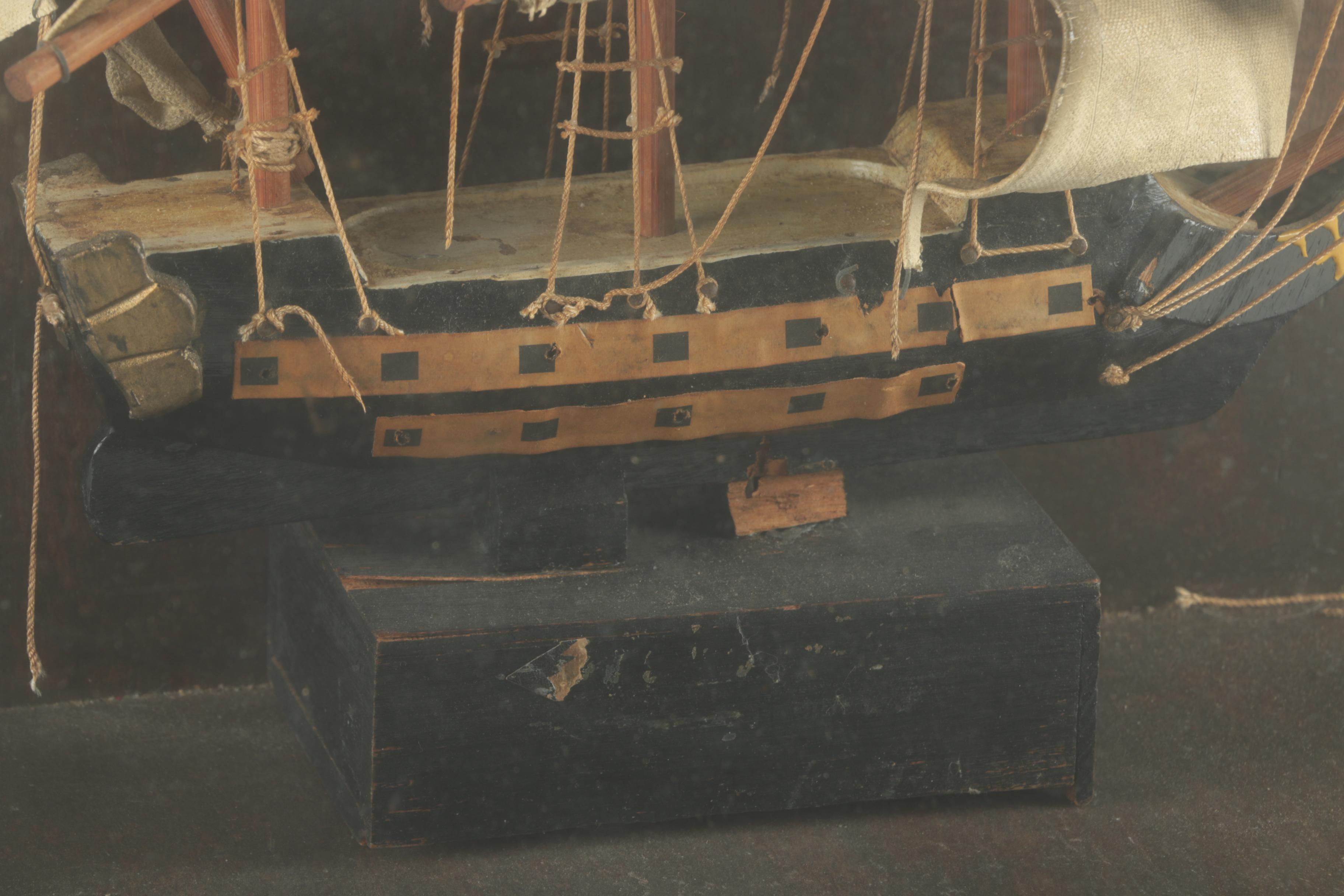 Vintage Ship Model in Glass and Wood Case