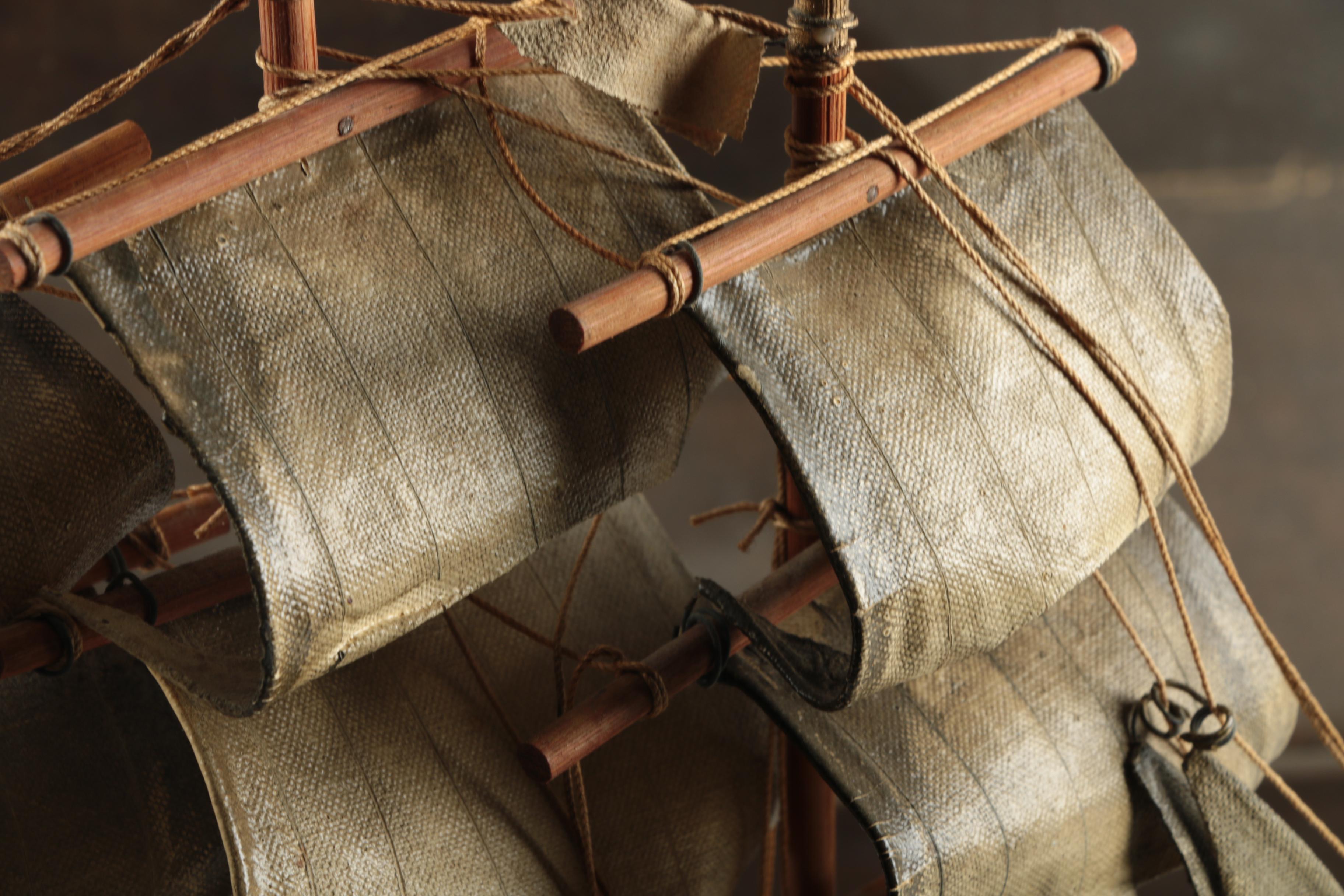 Vintage Ship Model in Glass and Wood Case