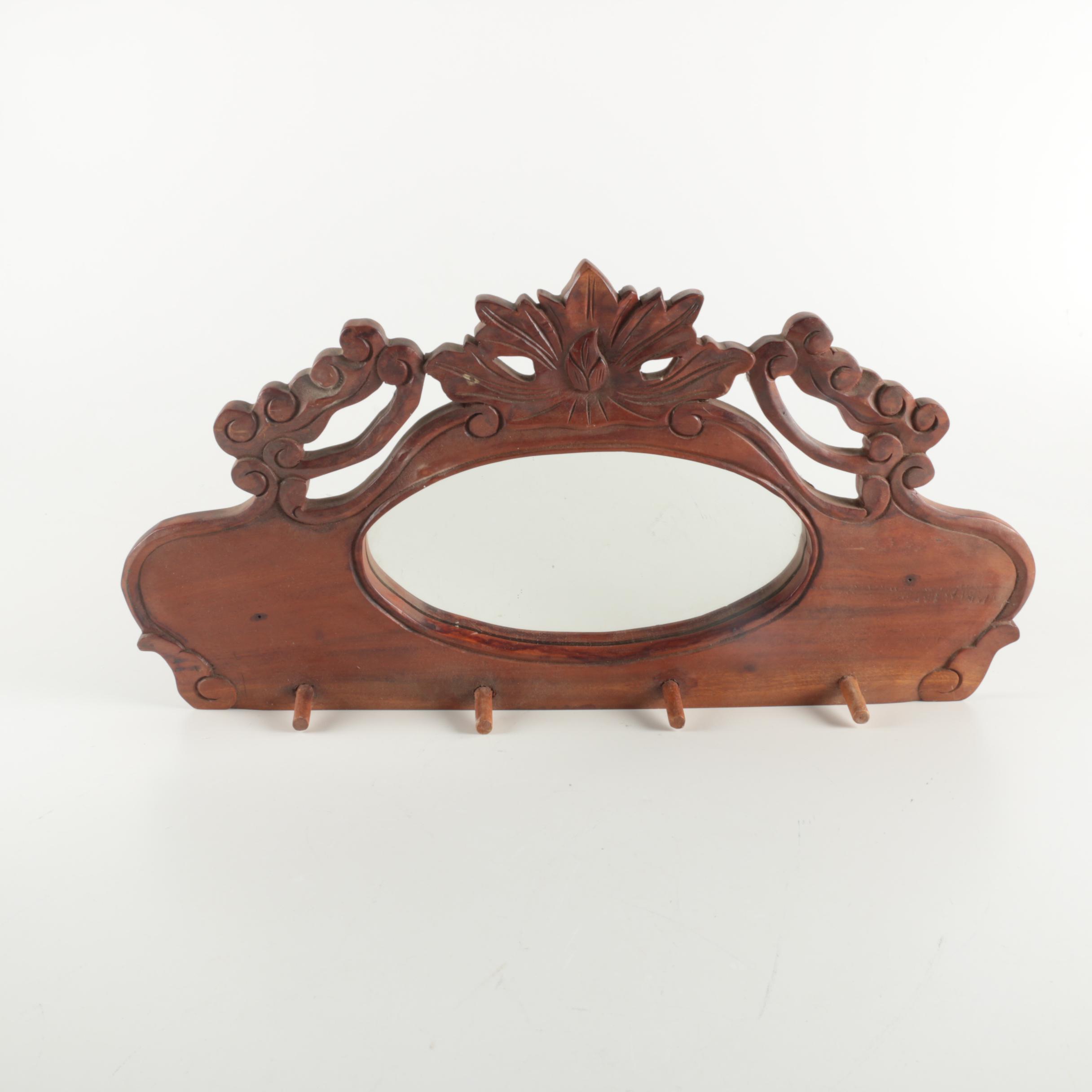 Victorian Style Mirror with Coat Hooks