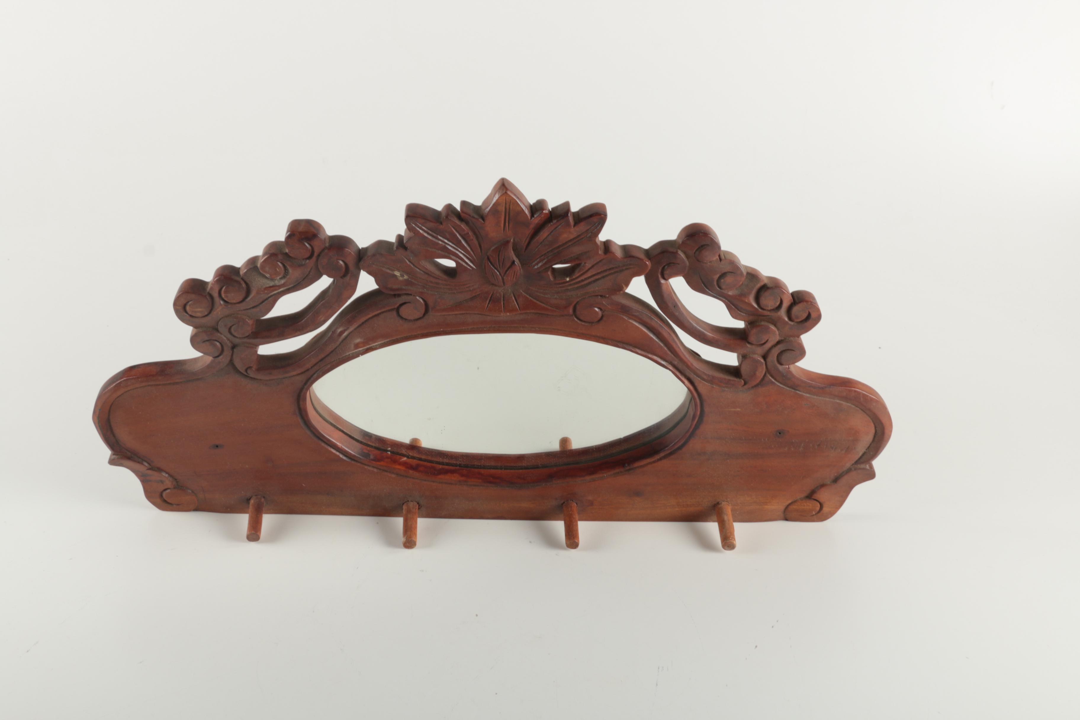 Victorian Style Mirror with Coat Hooks
