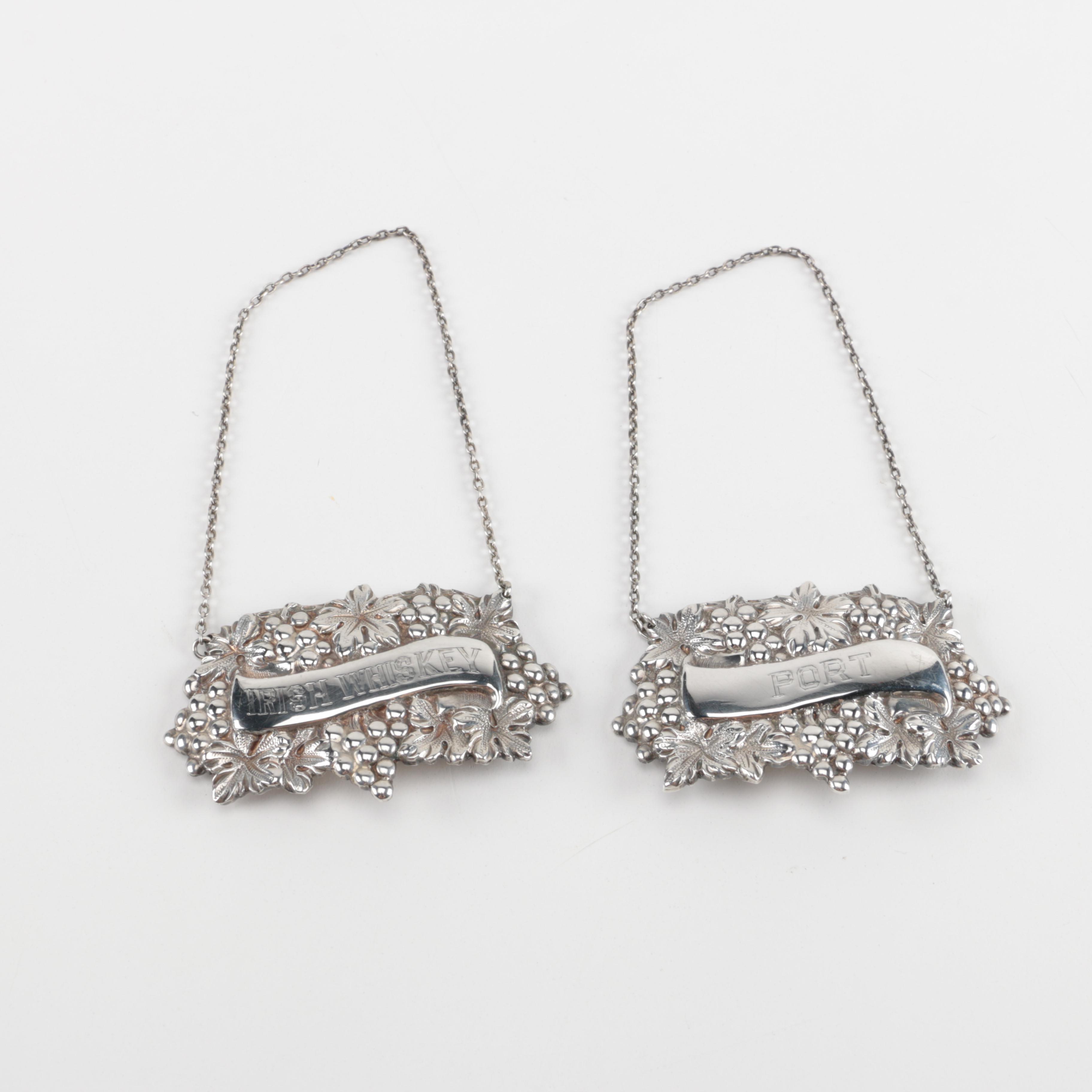 Jenkins & Jenkins, Inc. Sterling Port and Irish Whiskey Decanter Labels