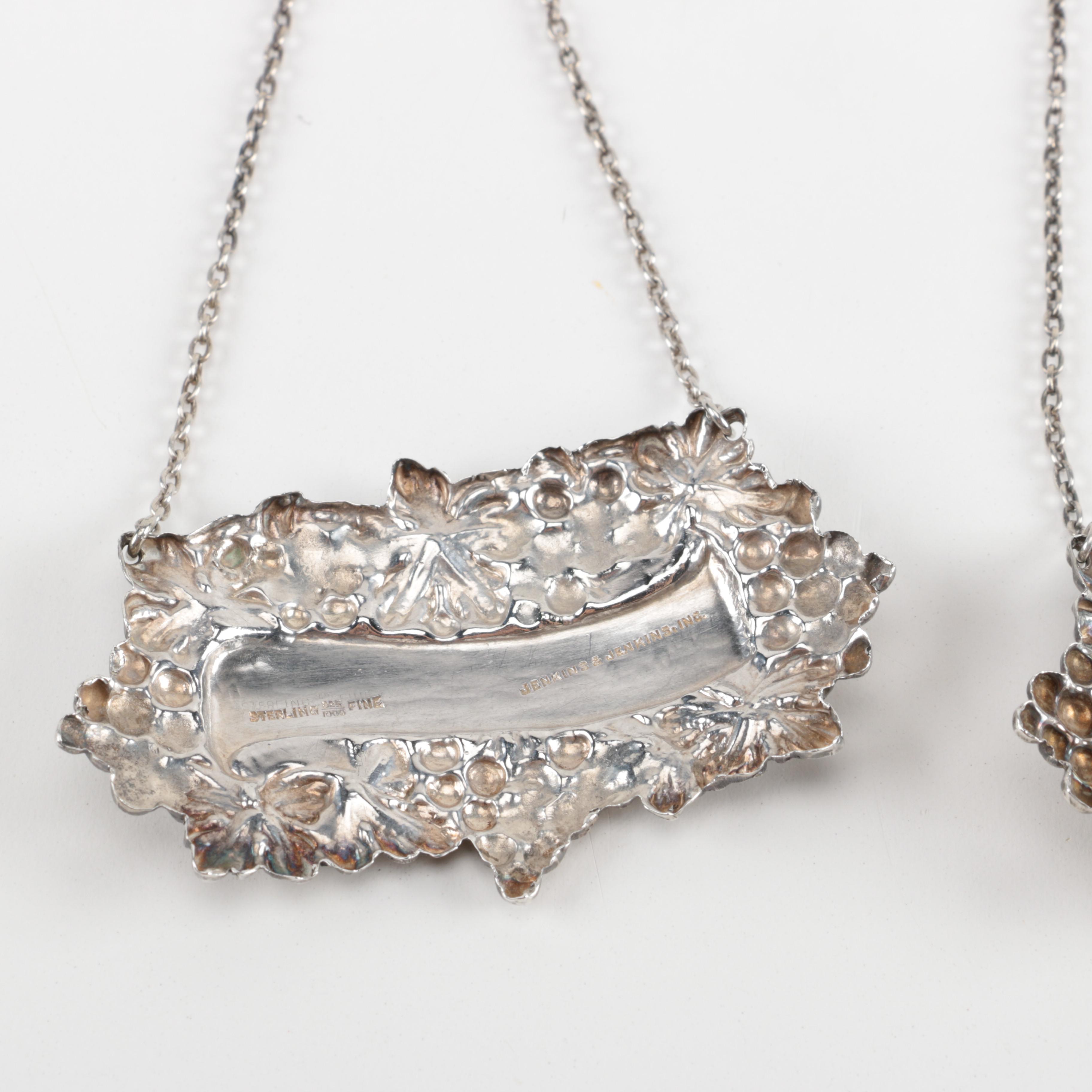 Jenkins & Jenkins, Inc. Sterling Port and Irish Whiskey Decanter Labels