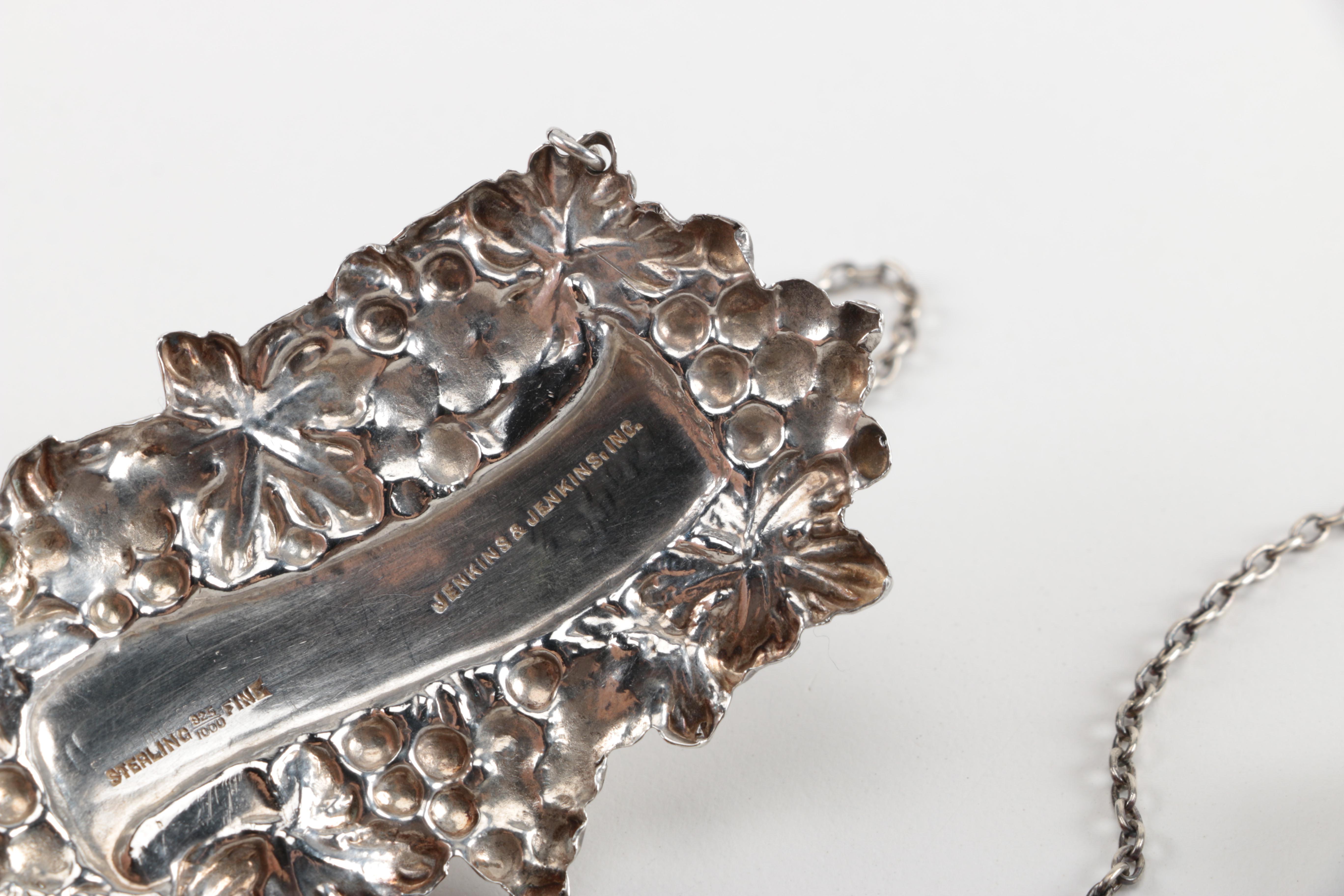 Jenkins & Jenkins, Inc. Sterling Port and Irish Whiskey Decanter Labels