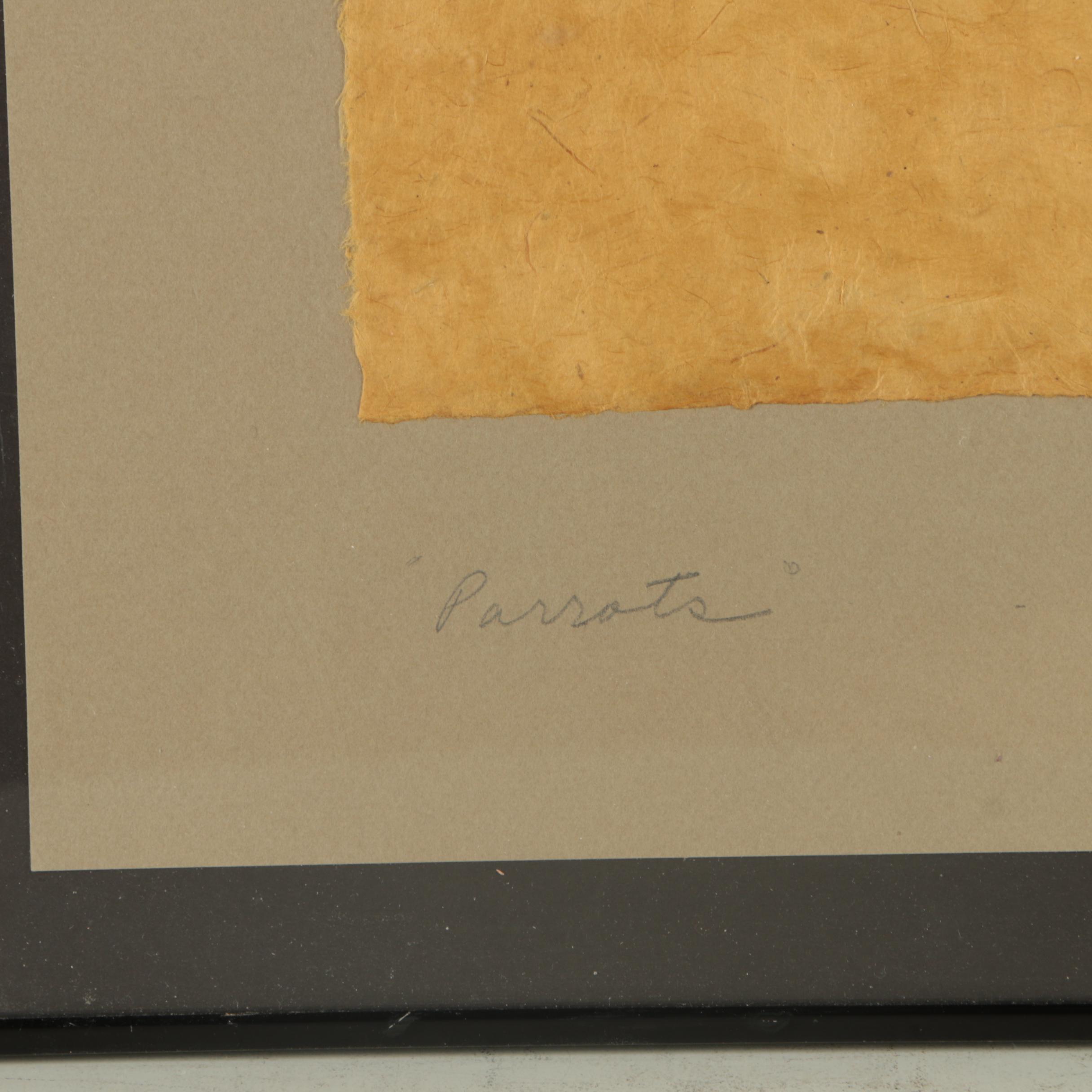 Jane Kelly Morais Mixed Media Collage "Parrots"