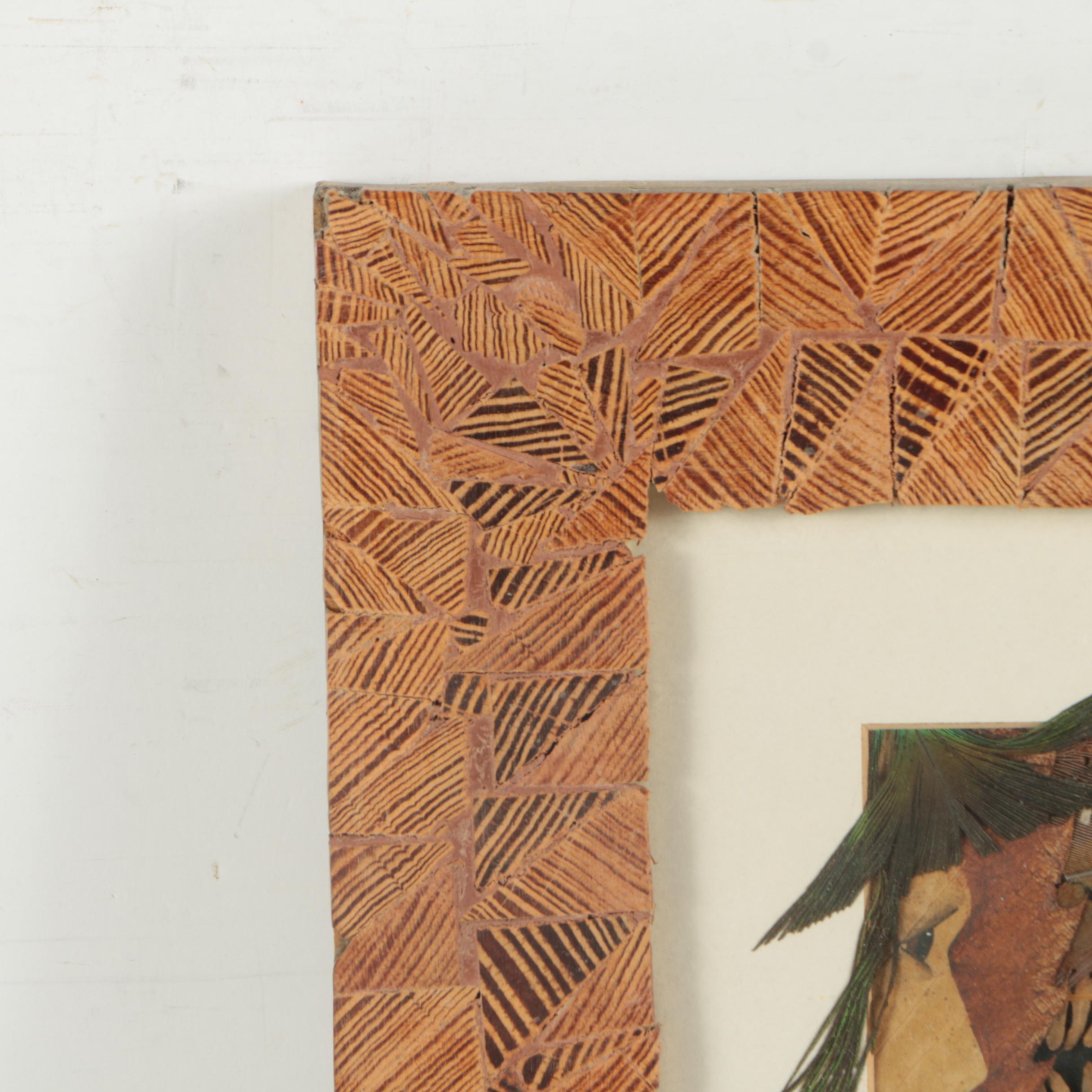 Linda Keohane Mixed Media Collage with Leaves and Feathers