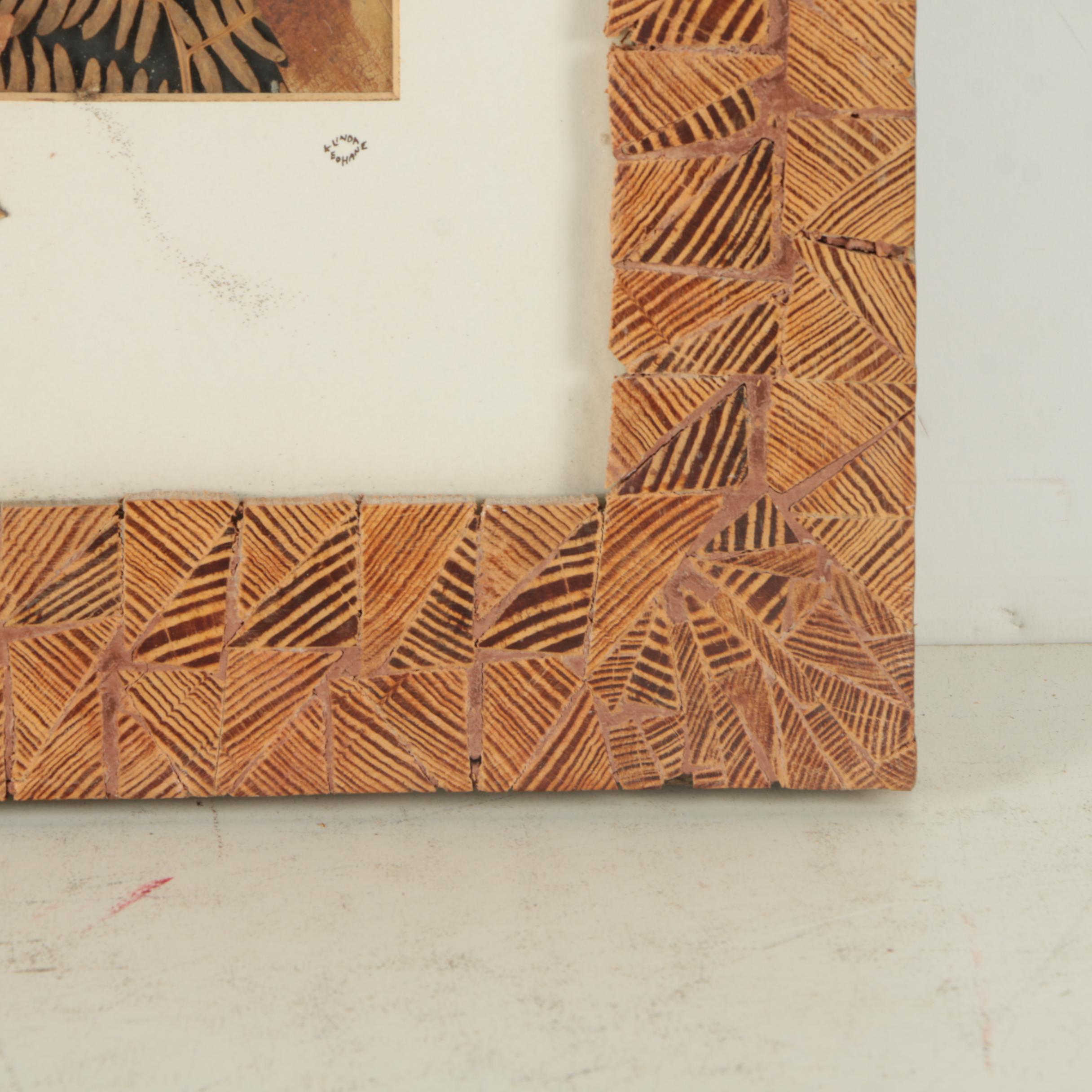 Linda Keohane Mixed Media Collage with Leaves and Feathers