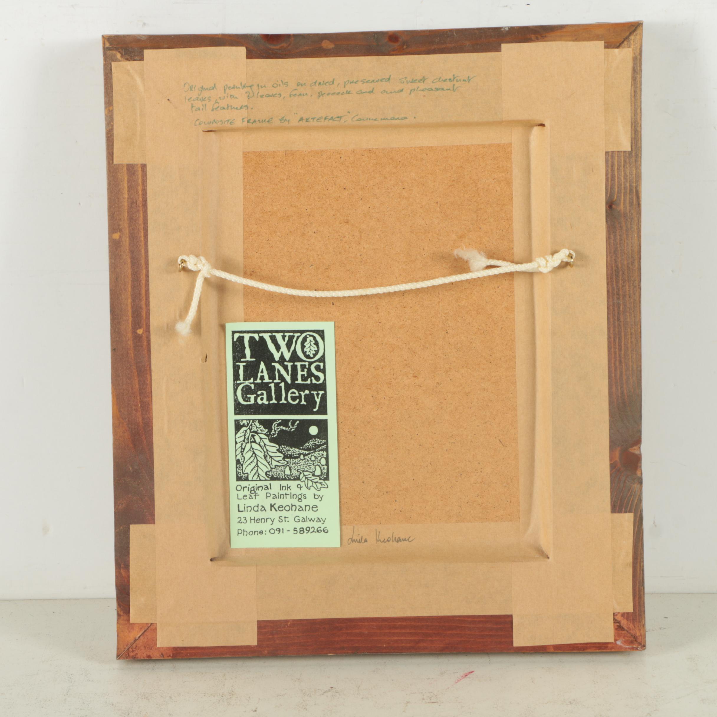 Linda Keohane Mixed Media Collage with Leaves and Feathers