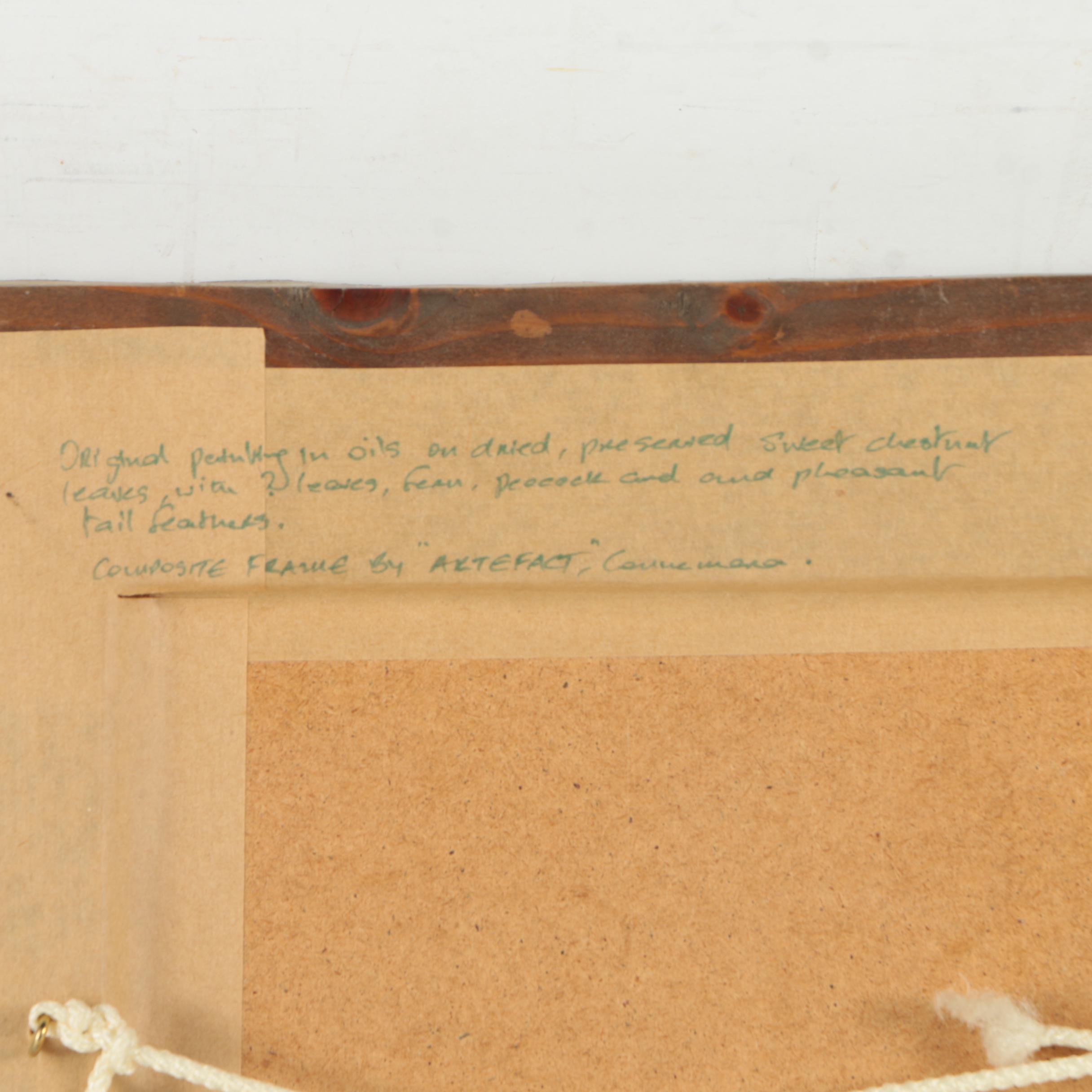 Linda Keohane Mixed Media Collage with Leaves and Feathers