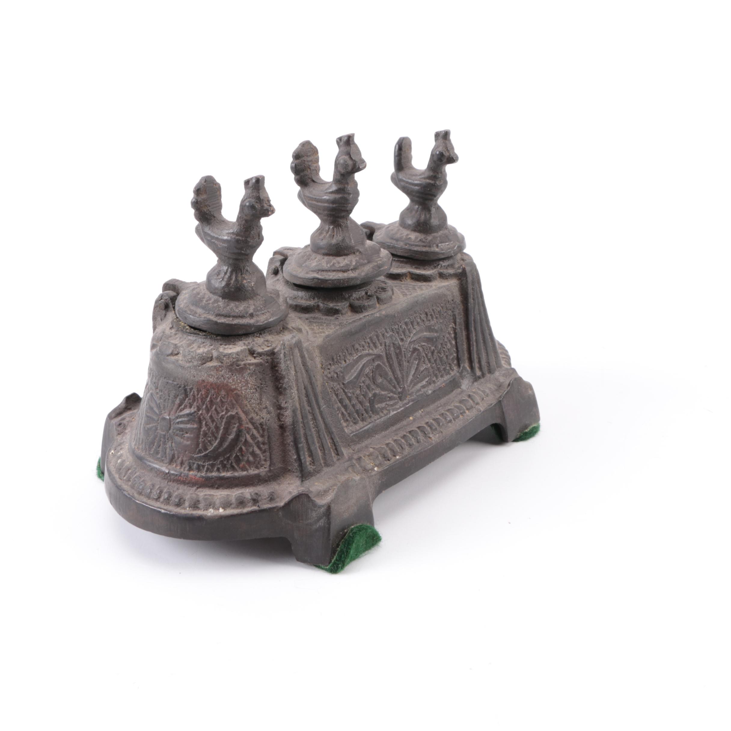 Three Slot Cast Metal Inkwell