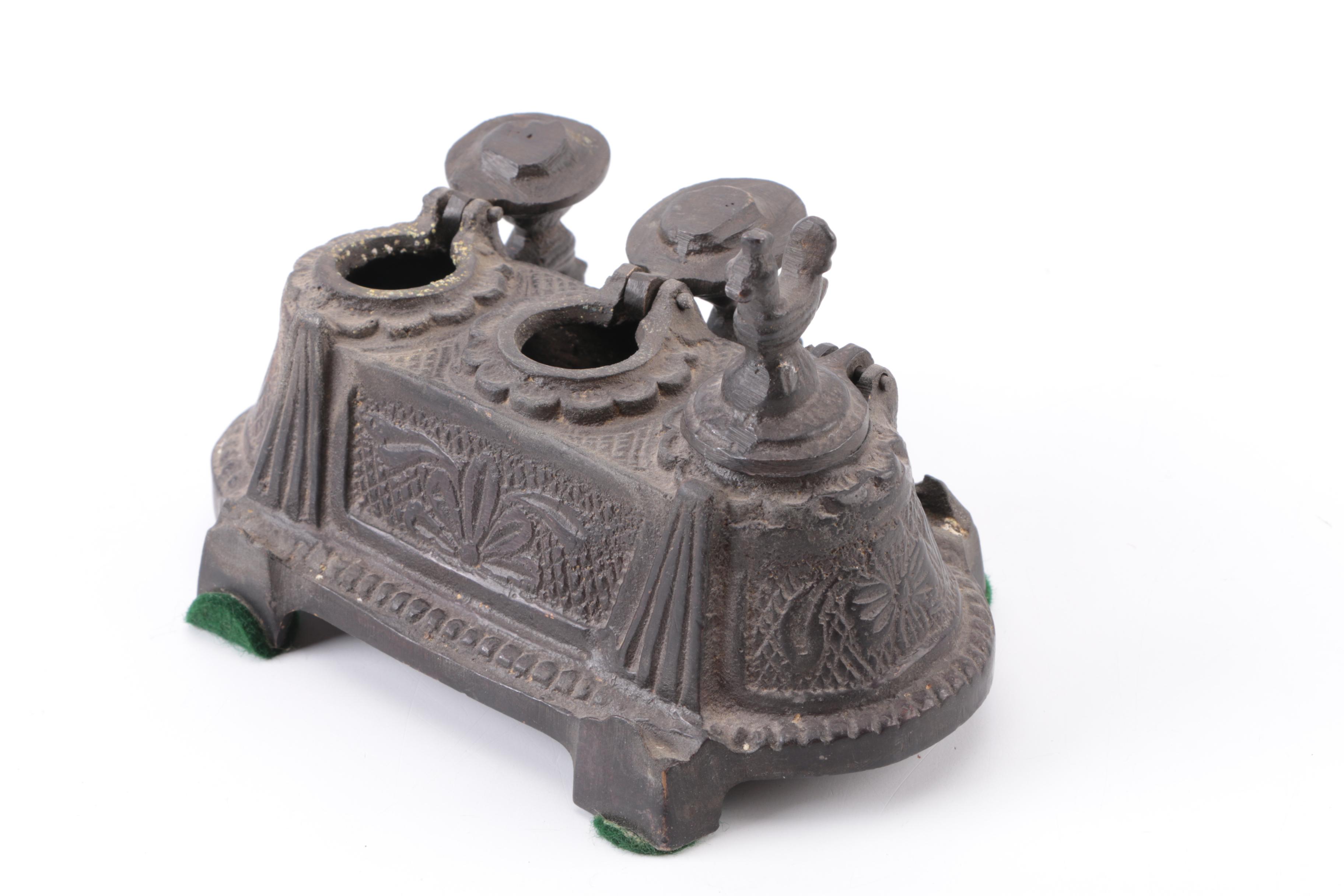 Three Slot Cast Metal Inkwell
