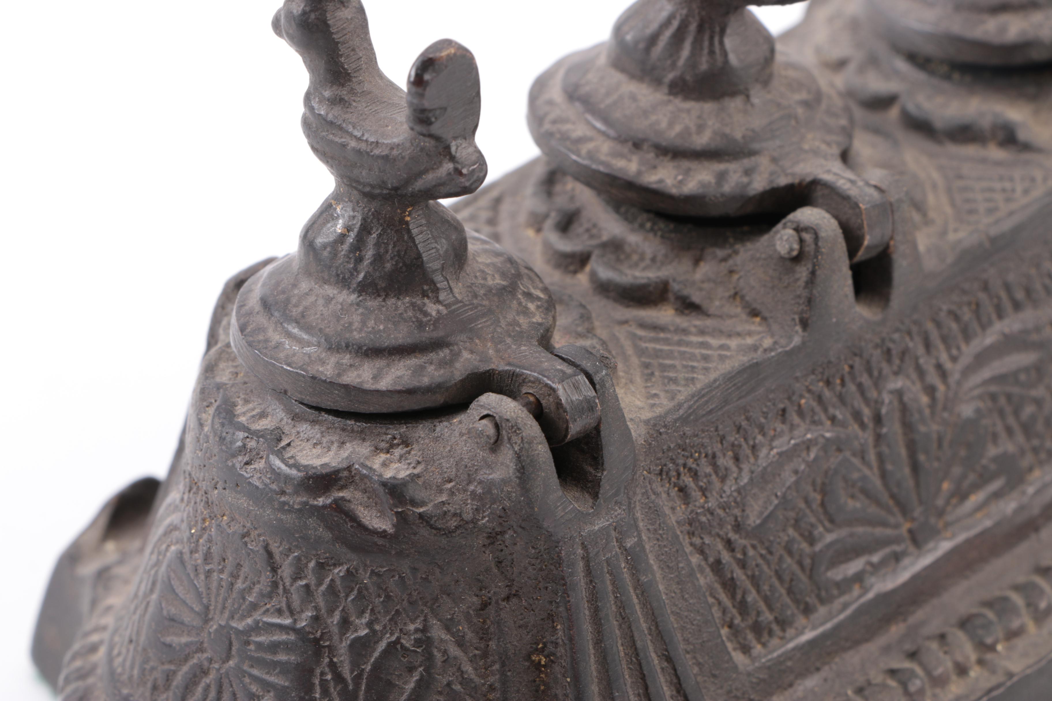 Three Slot Cast Metal Inkwell