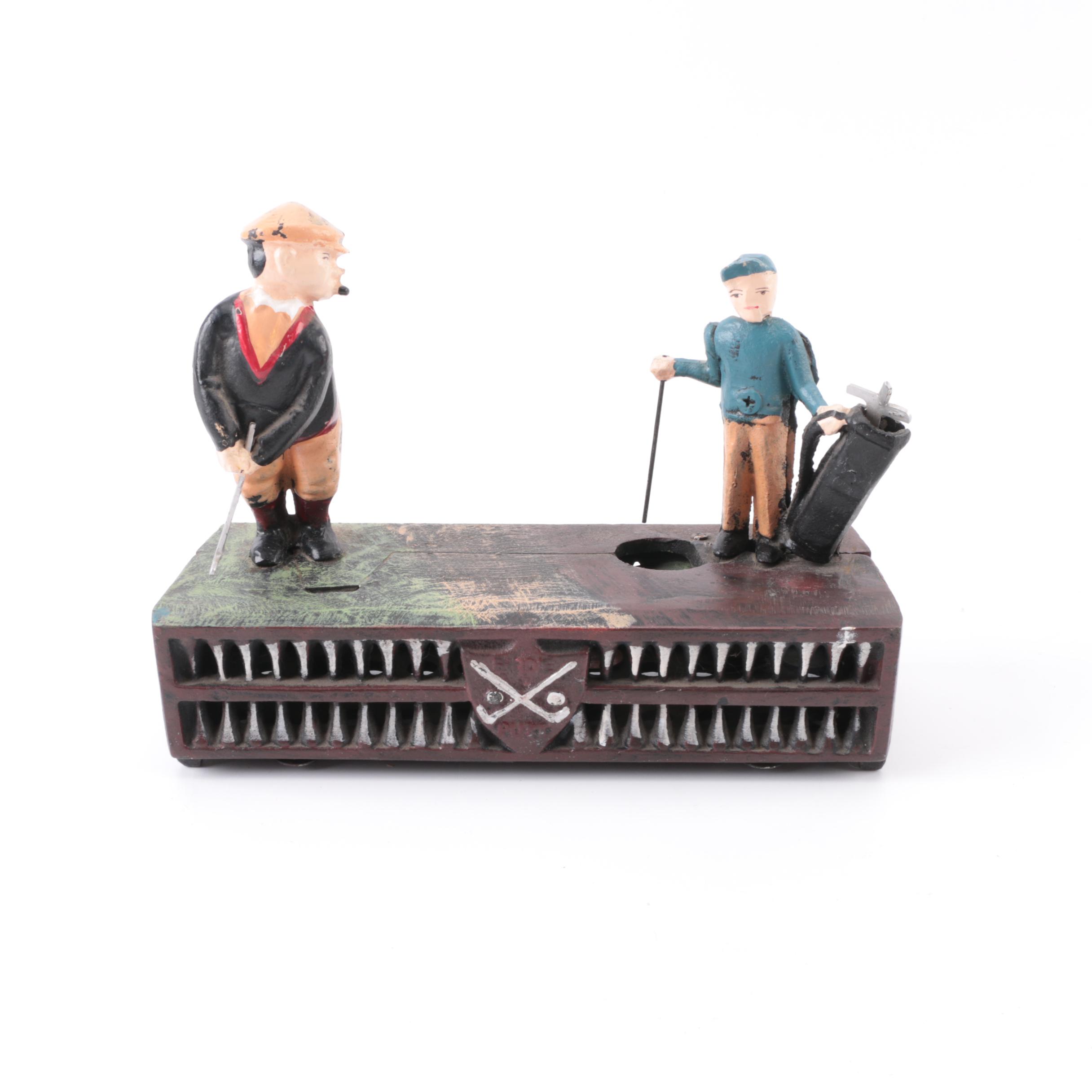 Metal Golfer Mechanical Bank