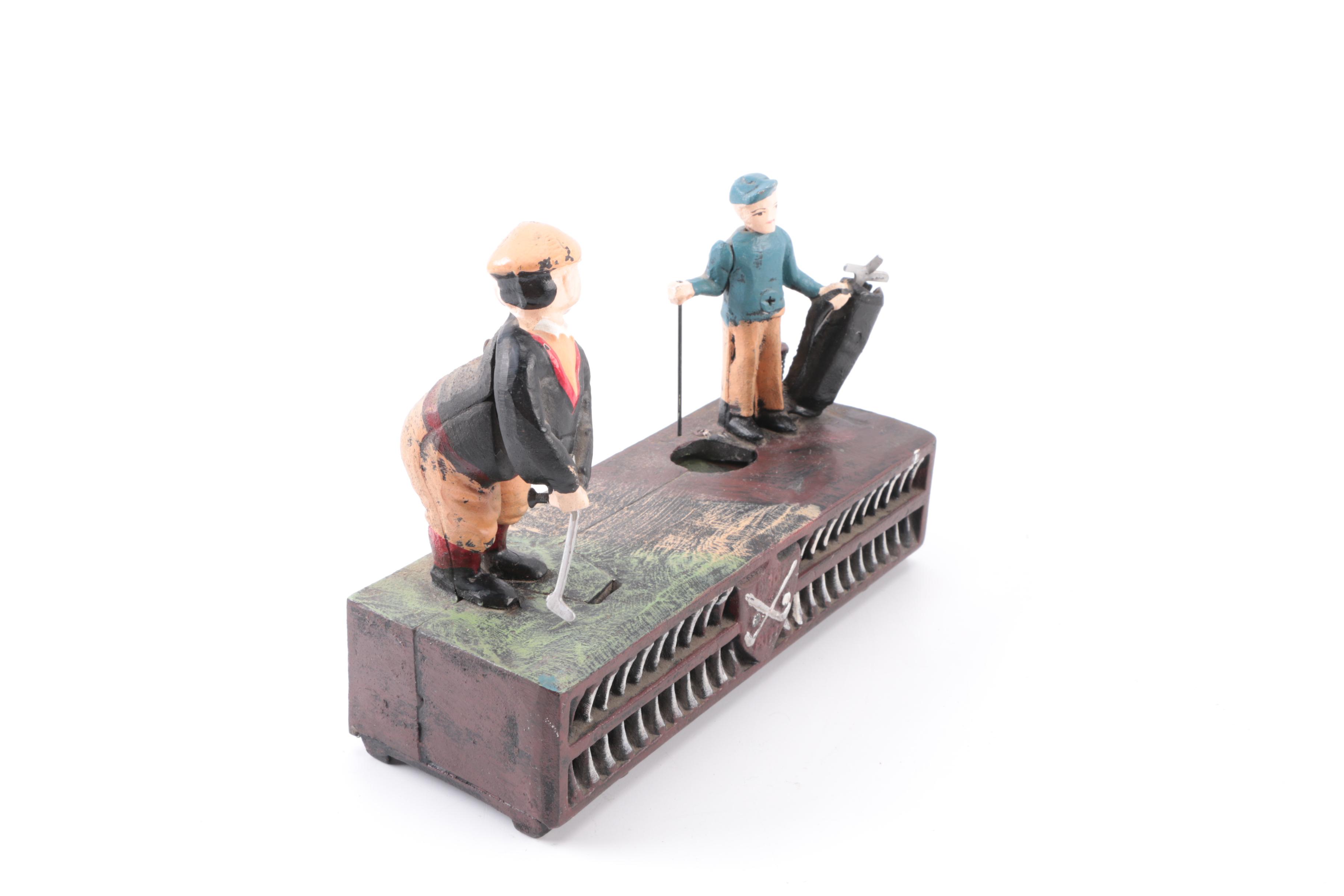 Metal Golfer Mechanical Bank