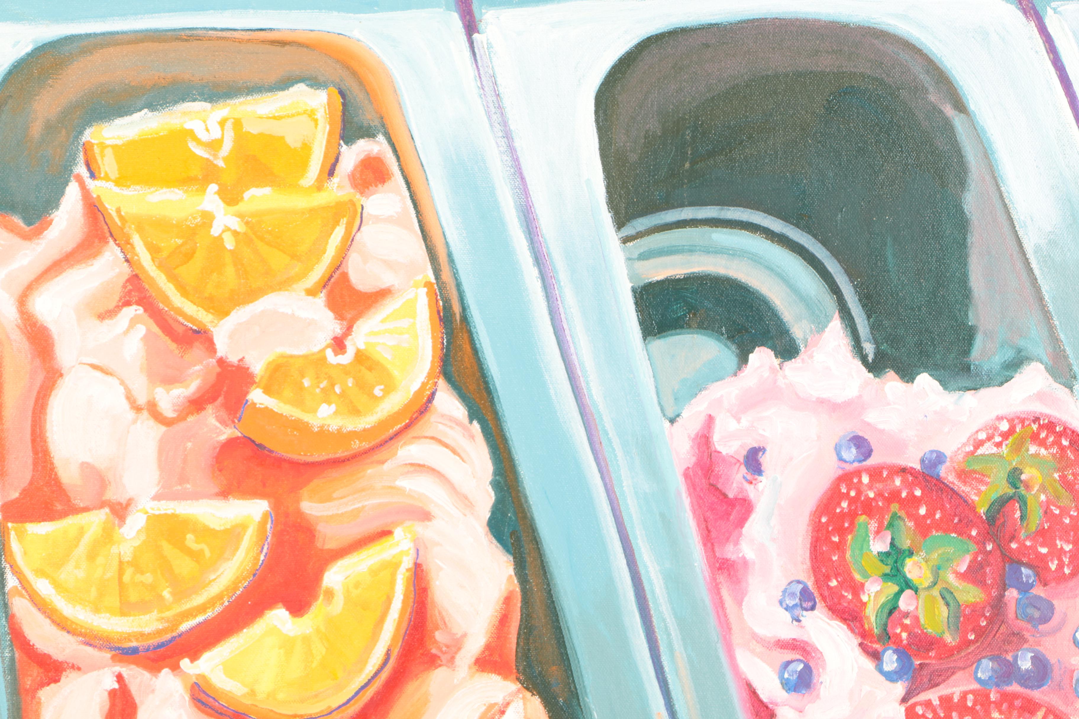 Olin Yoder Oil Painting on Canvas of Food Trays