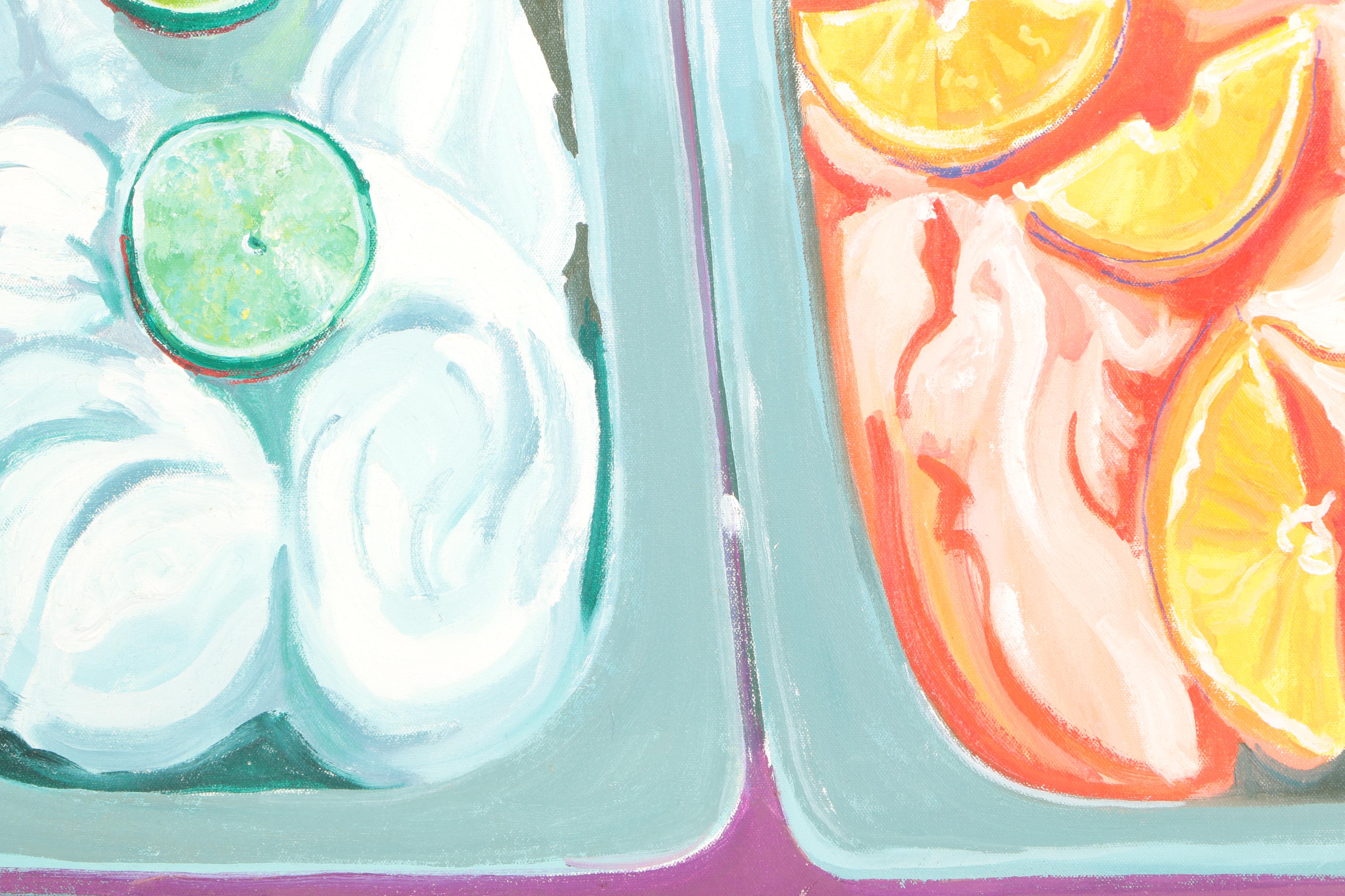 Olin Yoder Oil Painting on Canvas of Food Trays