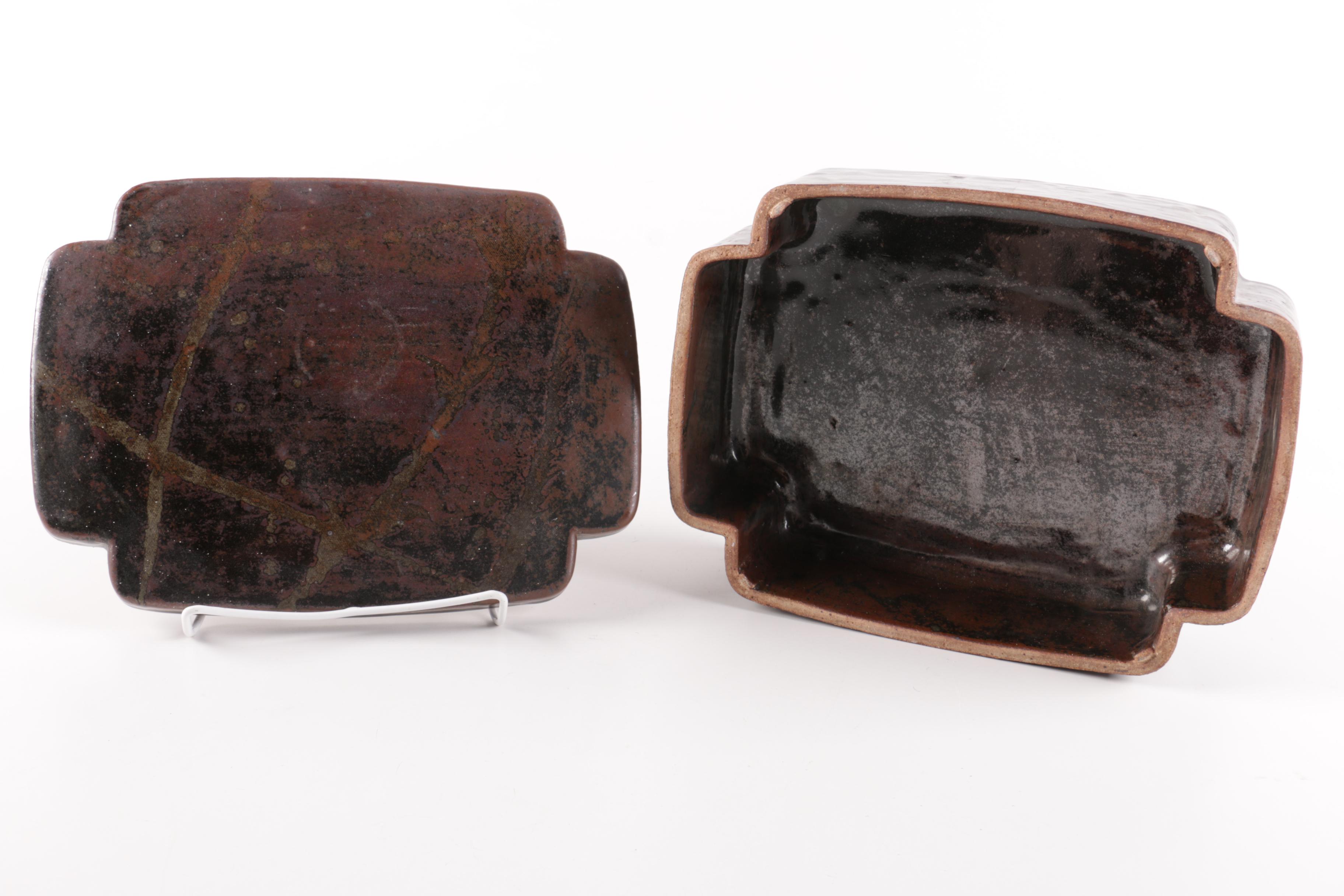 Thrown and Handbuilt Stoneware Vases and Box with Decorative Grapes