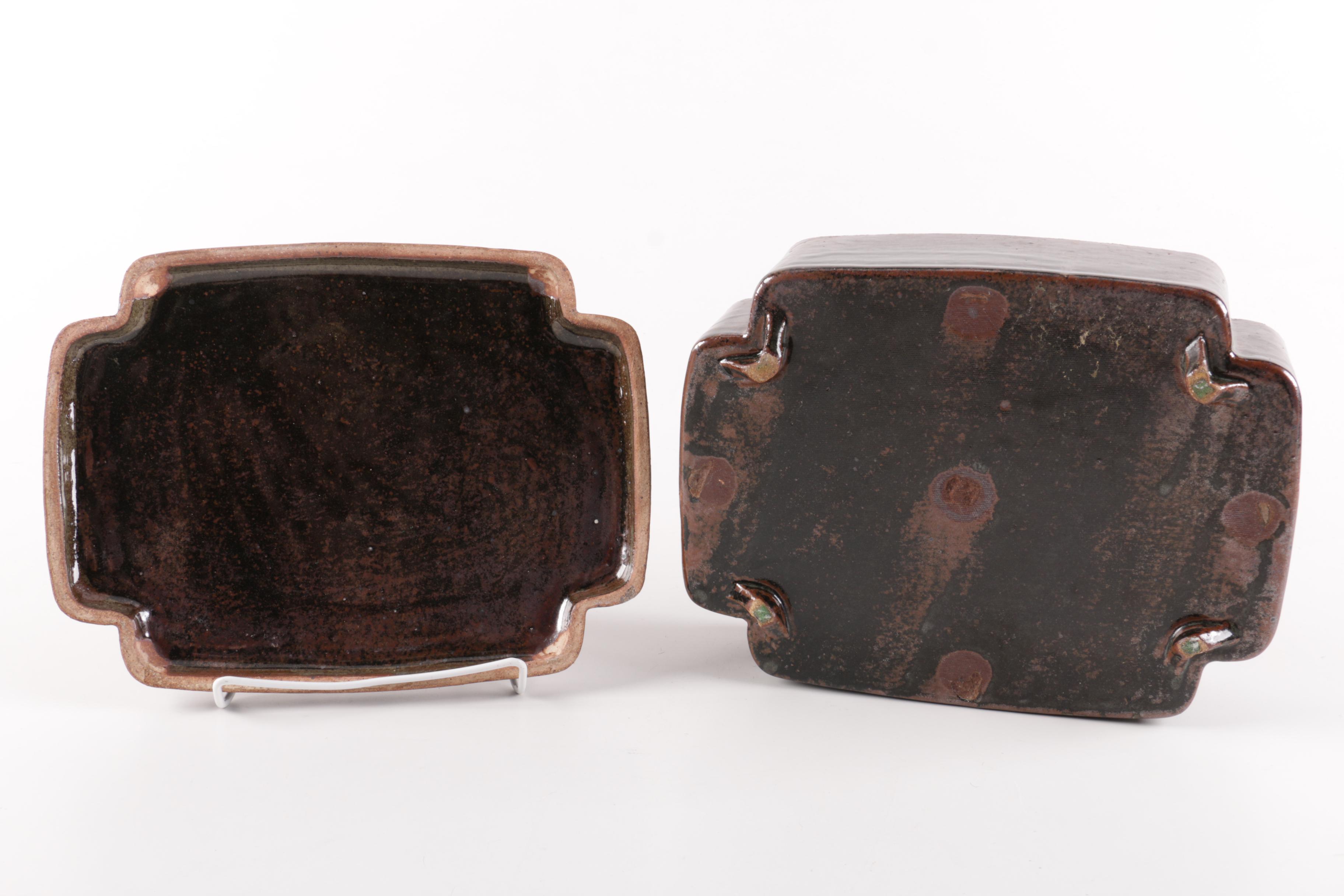 Thrown and Handbuilt Stoneware Vases and Box with Decorative Grapes