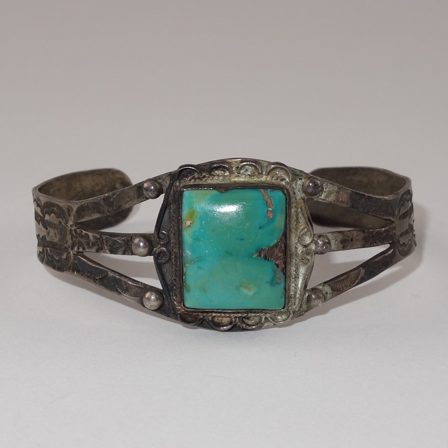 Native American Style Sterling Silver Turquoise Cuff Bracelet