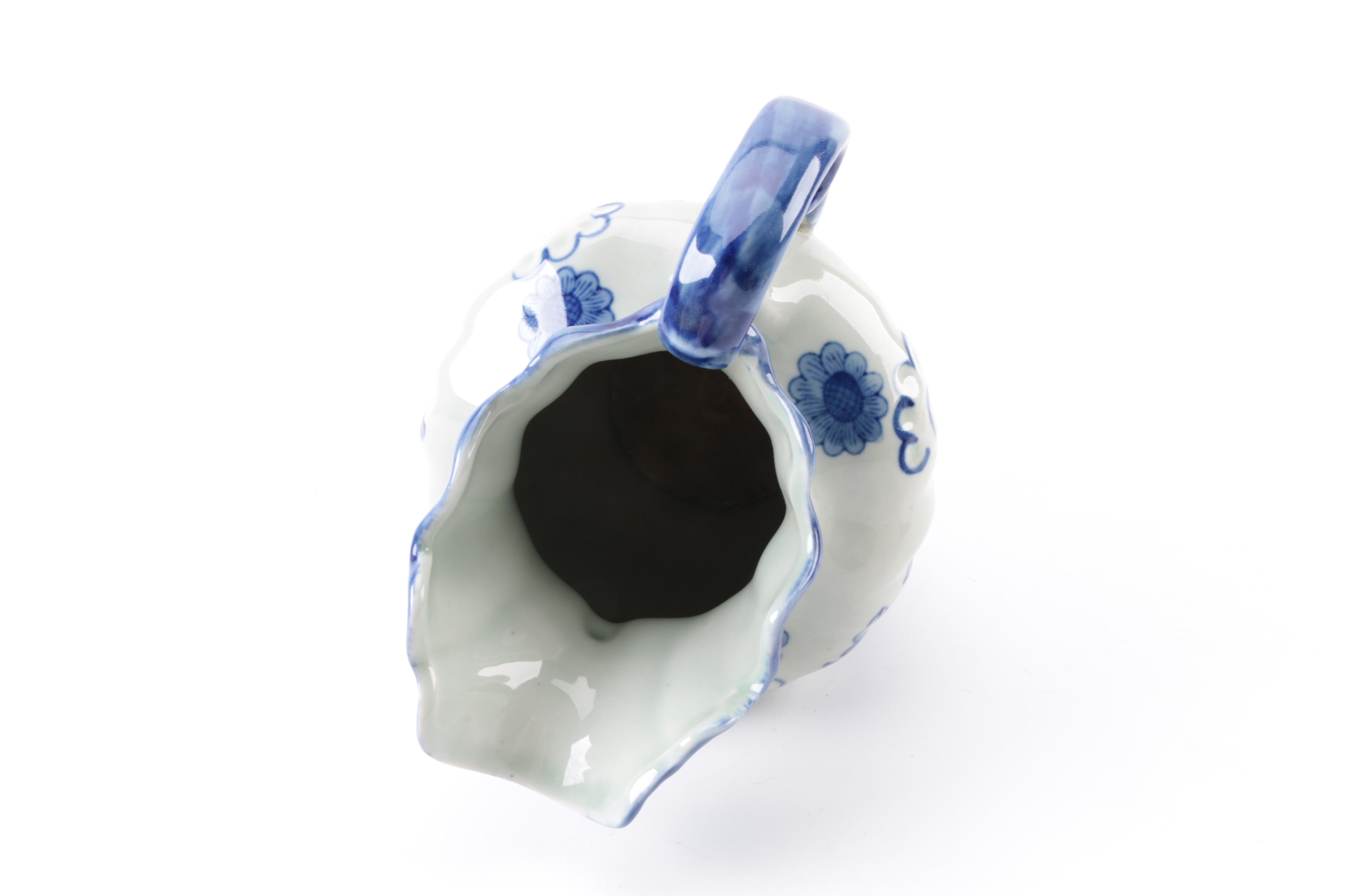 Reproduction Blue and White Oval Serving Bowl with Pitcher