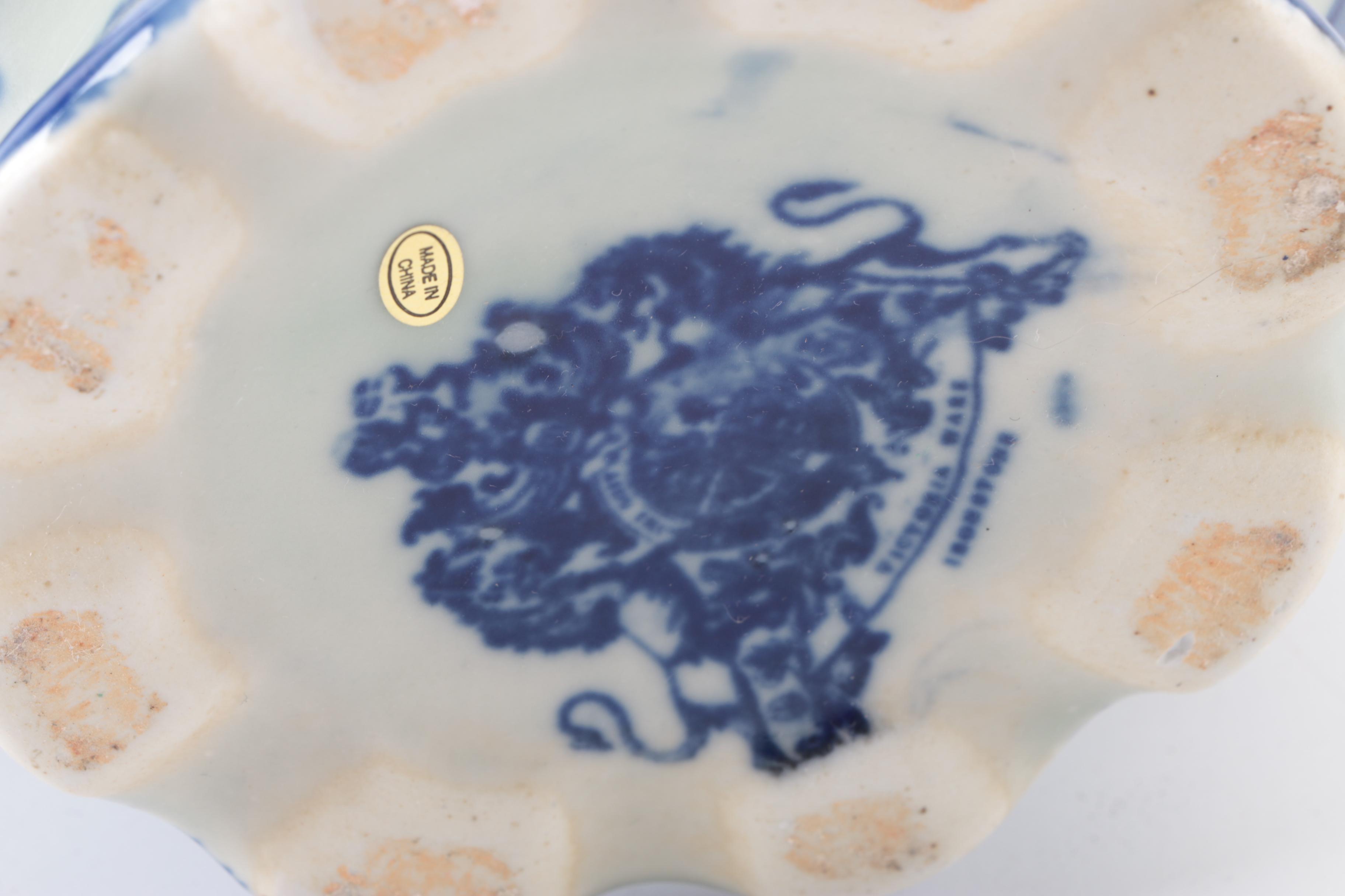 Reproduction Blue and White Oval Serving Bowl with Pitcher