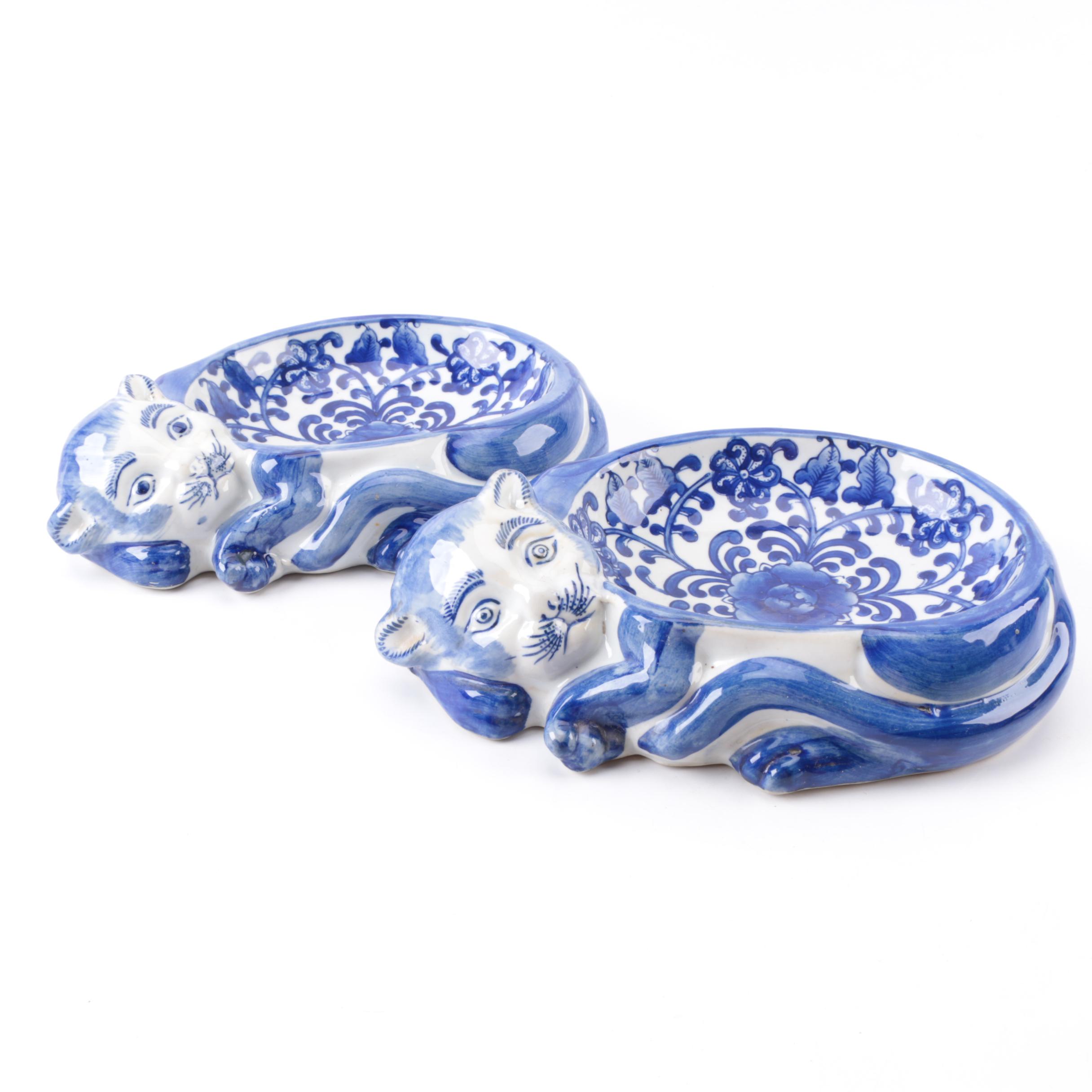 Pair of Ceramic Cat Shaped Bowls