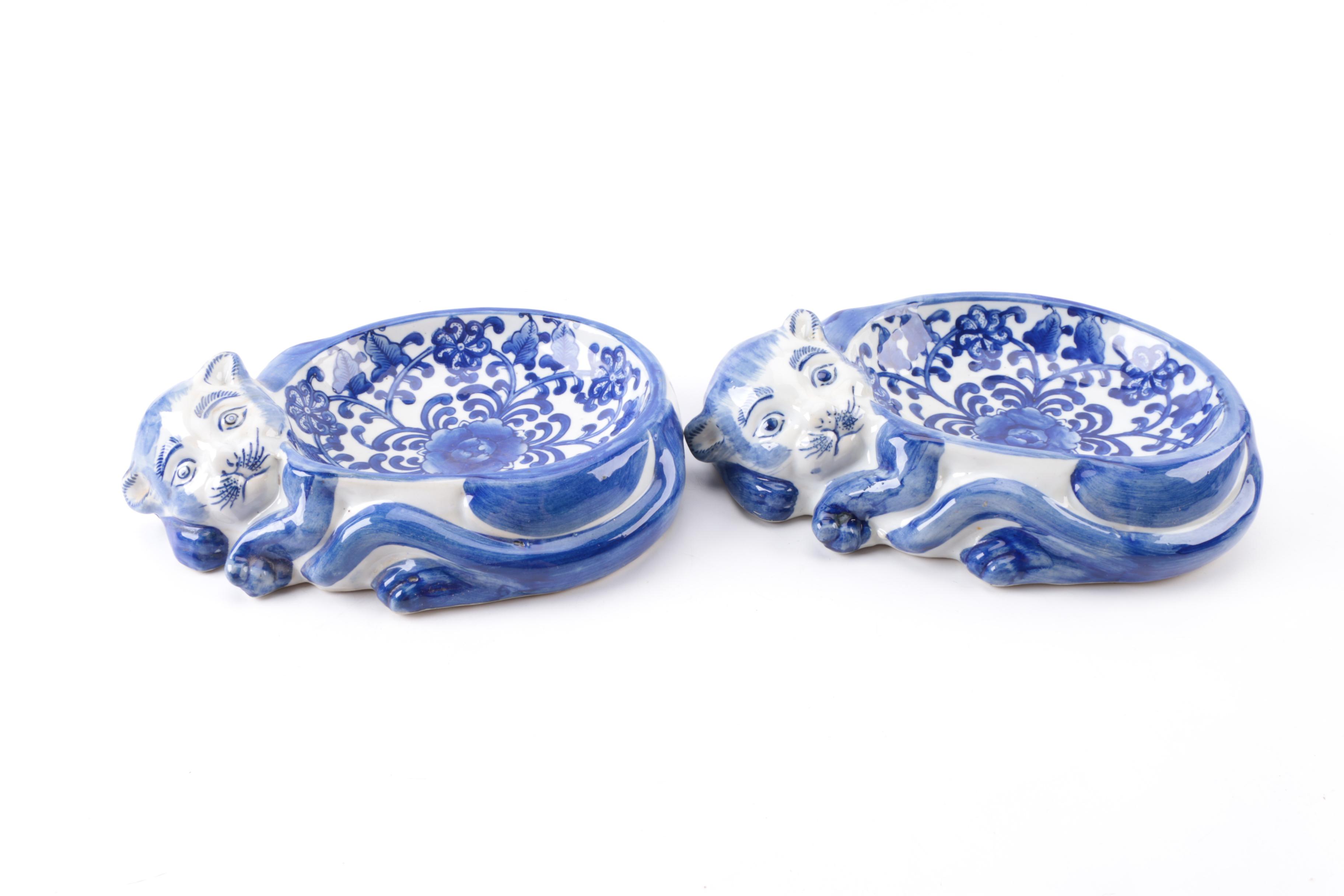 Pair of Ceramic Cat Shaped Bowls