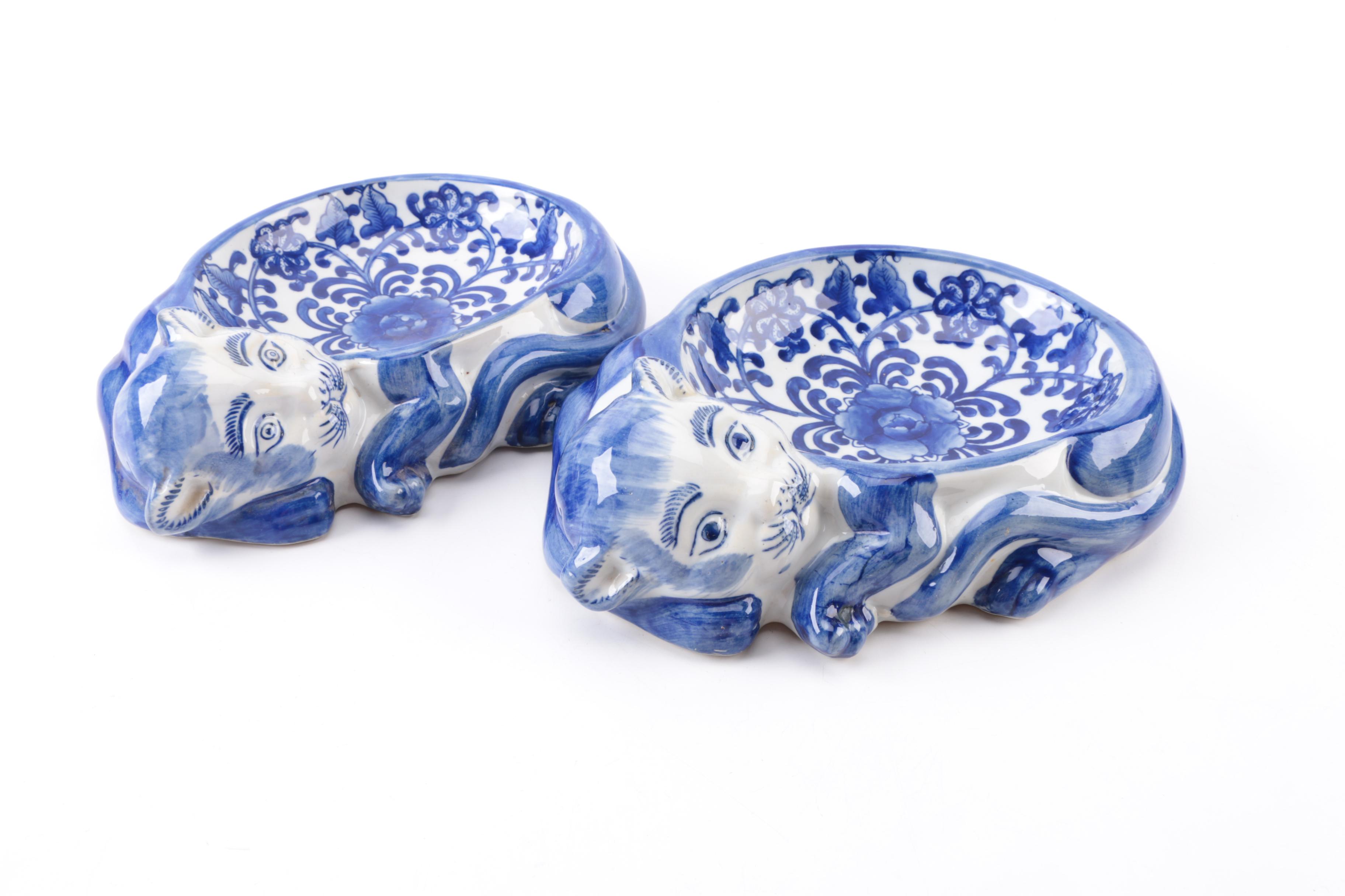 Pair of Ceramic Cat Shaped Bowls