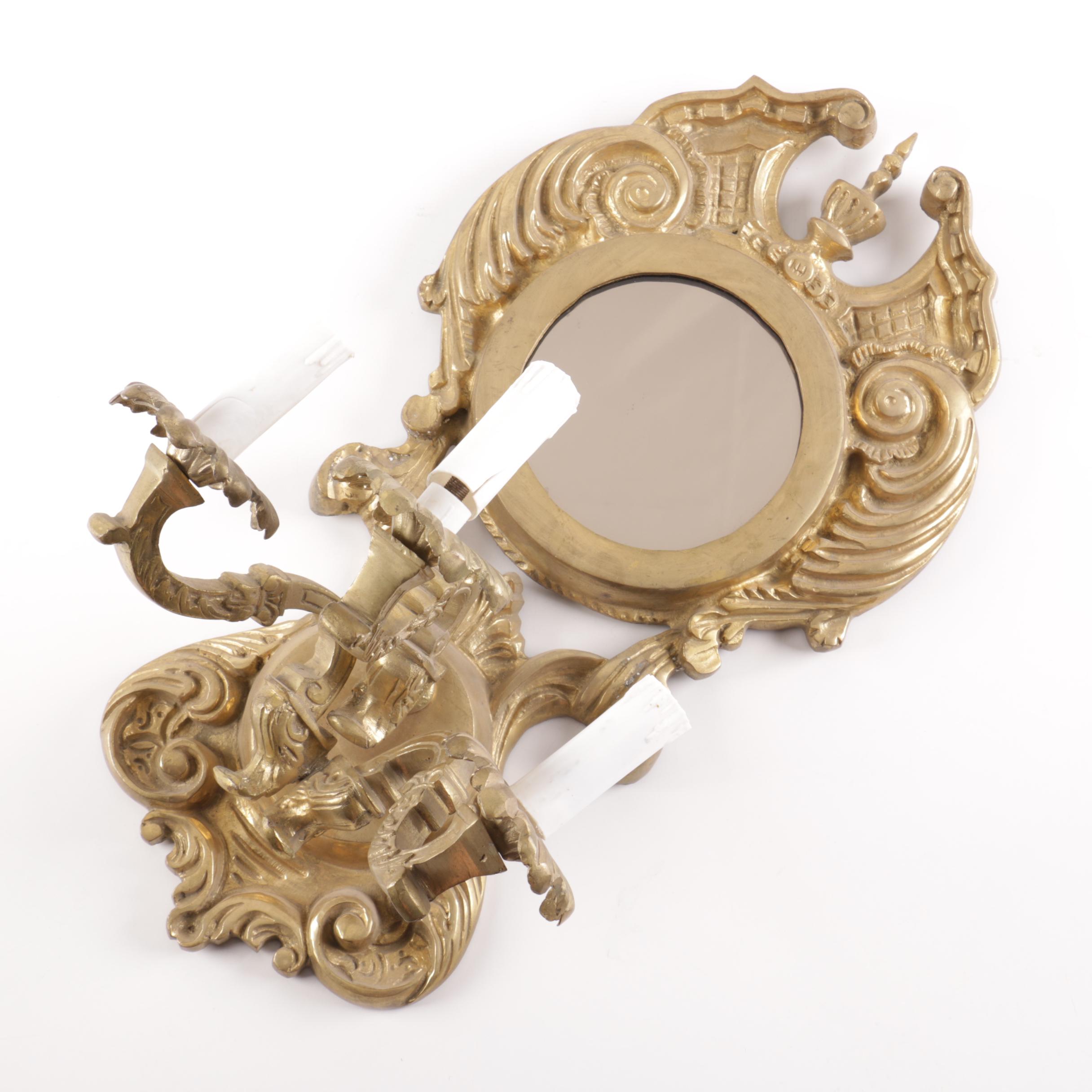 Ornate Brass Mirrored Wall Sconce