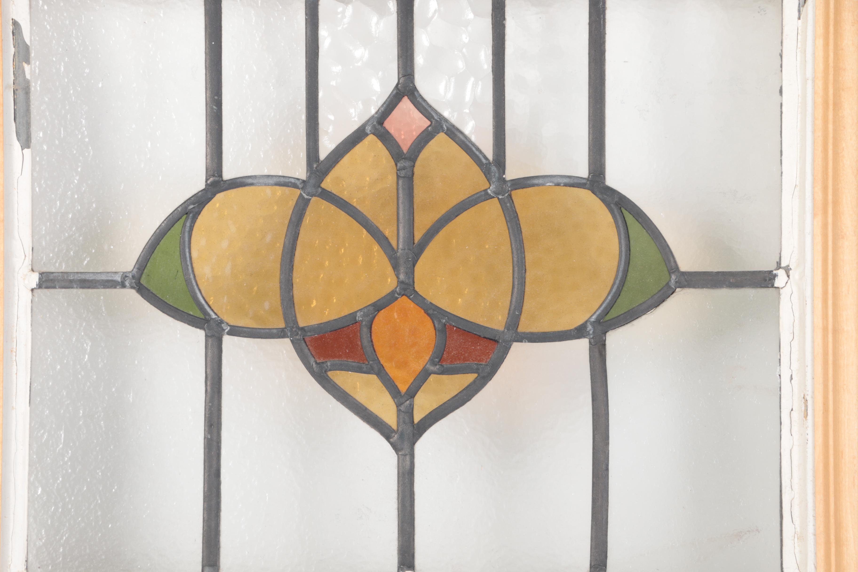 Arts and Crafts Style Stained Glass Windows in Wooden Frame