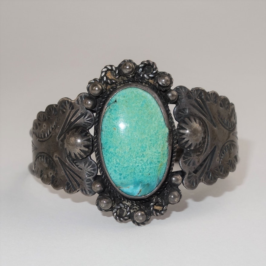 Native American Style Sterling Turquoise Cuff Bracelet