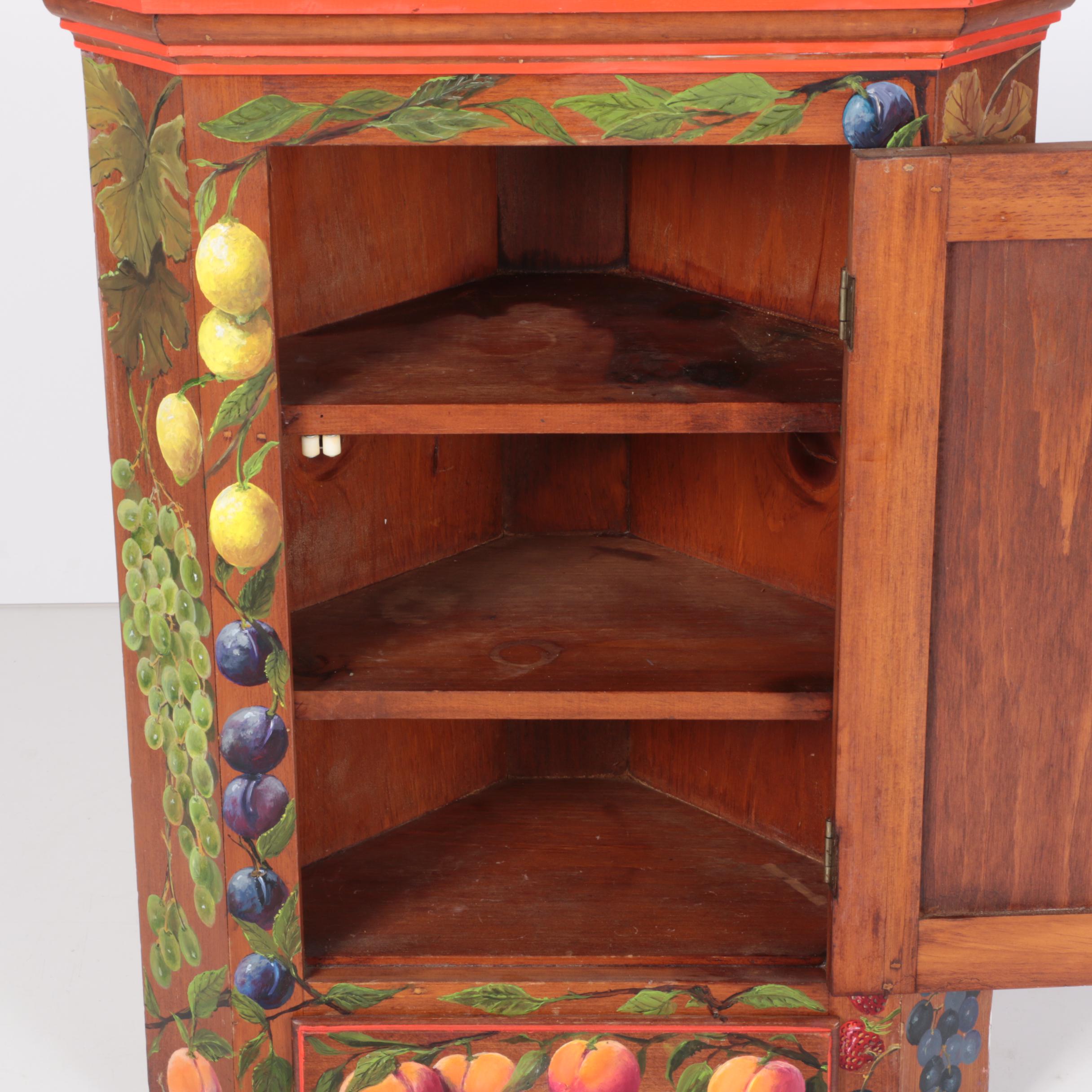 Vintage Folk Art Hanging Corner Cupboard by H.E. Kirstel