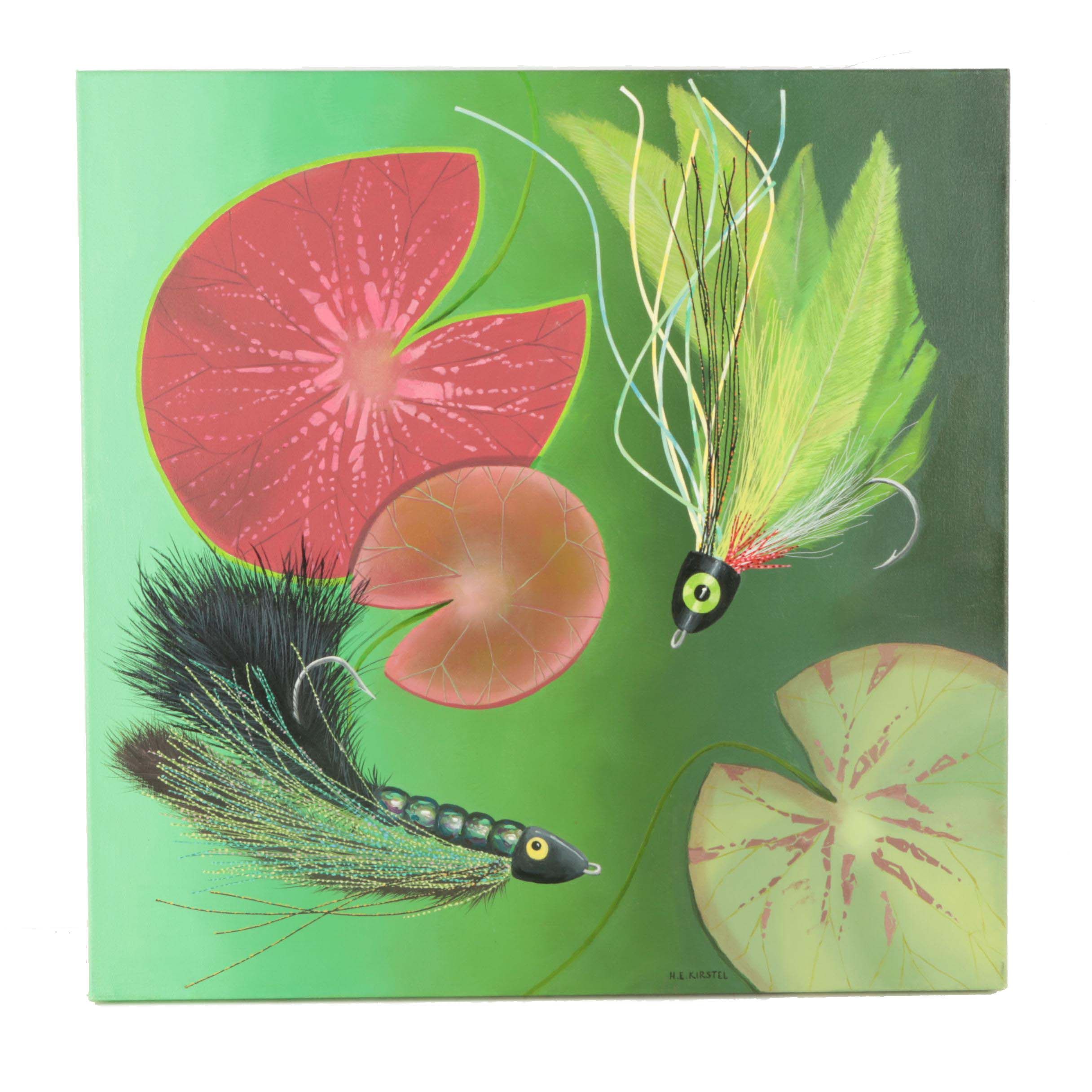 H.E. Kirstel Oil on Canvas of Fishing Lures