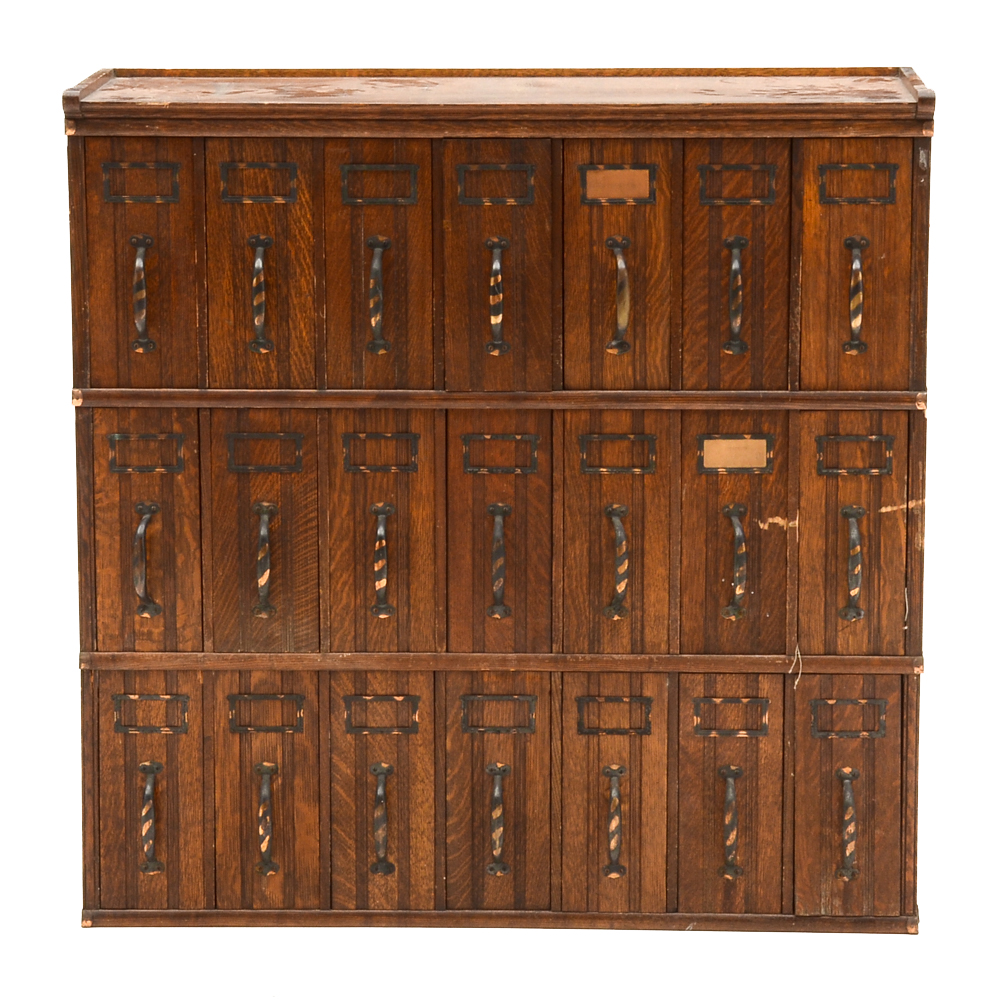 Three Antique Oak Stacked Document Files