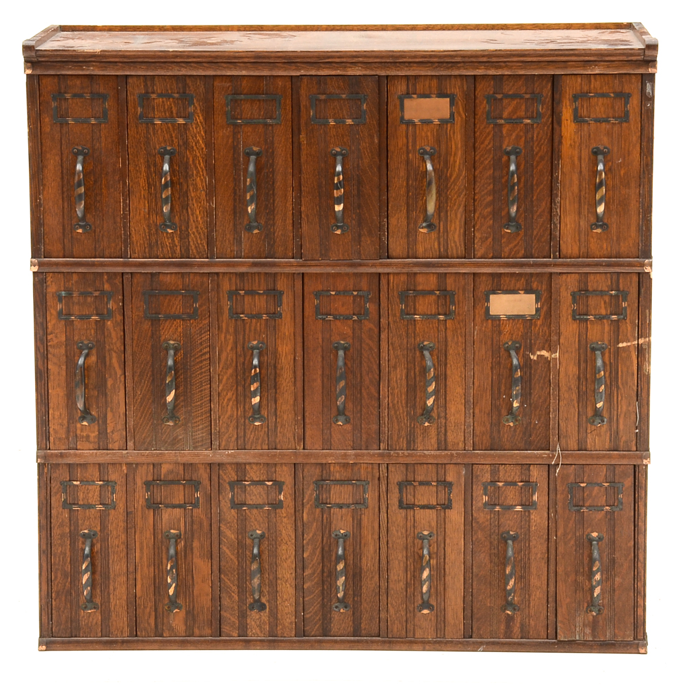 Three Antique Oak Stacked Document Files