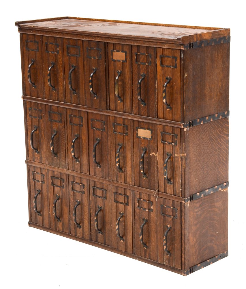 Three Antique Oak Stacked Document Files