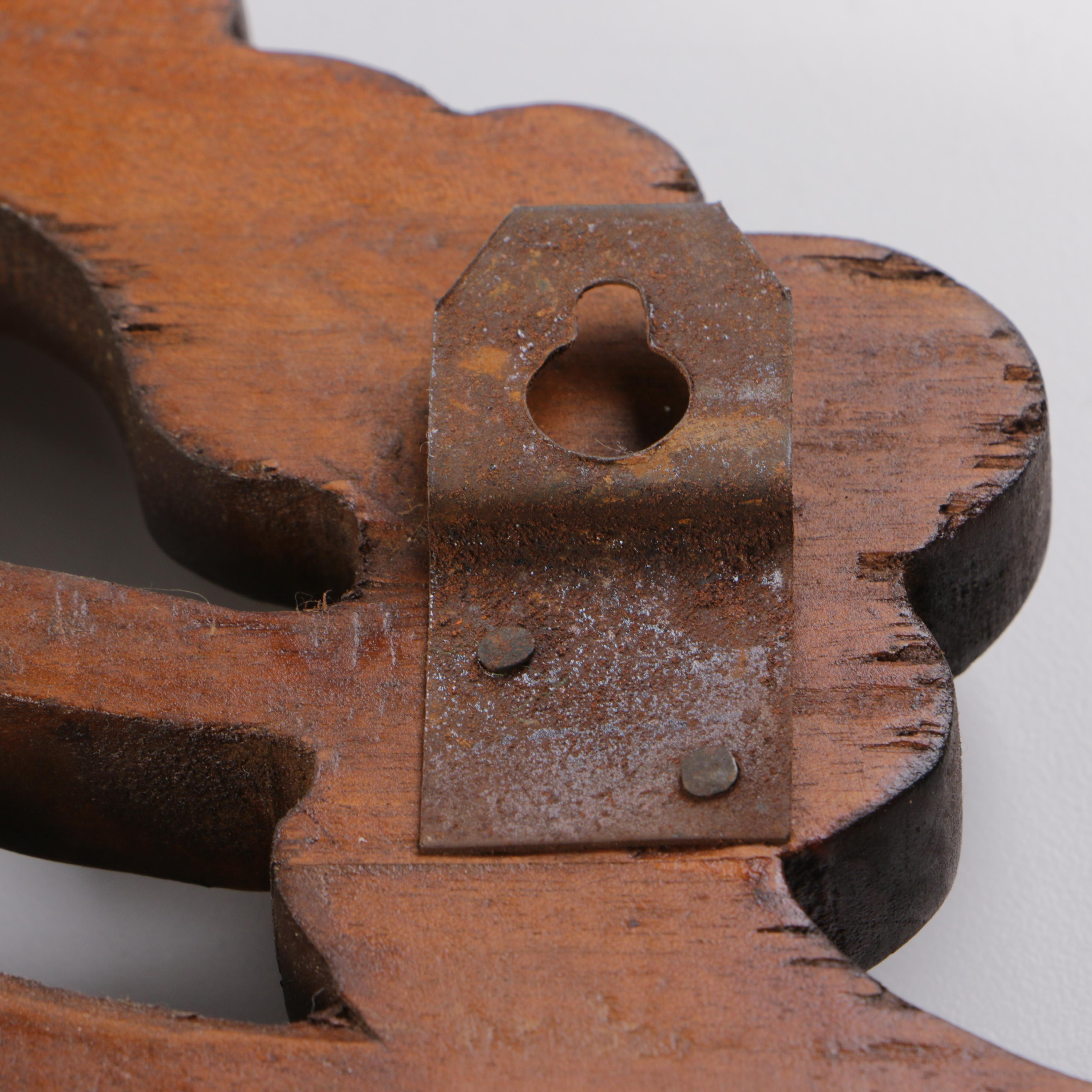 Vintage Carved Wood Wall Mirror With Pegs