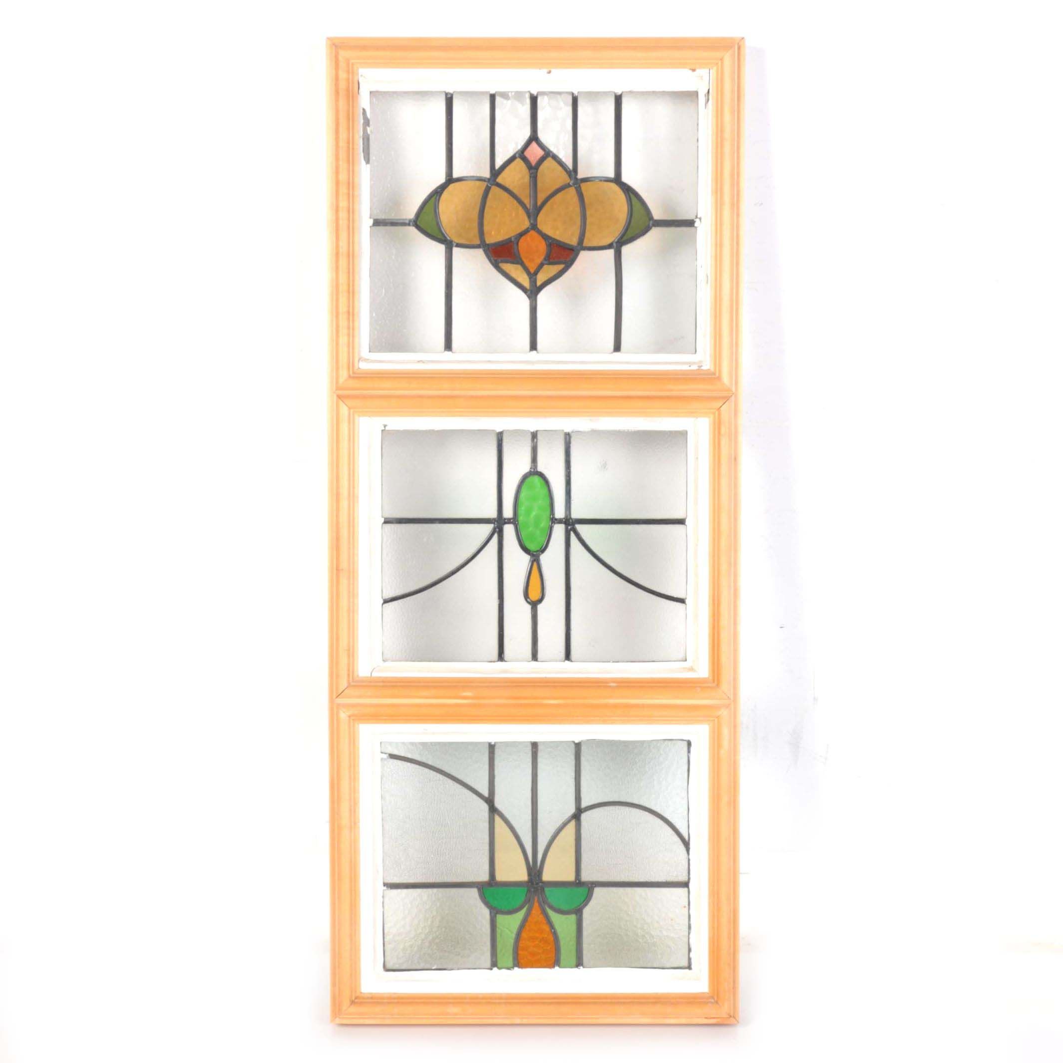 Arts and Crafts Style Stained Glass Windows in Wooden Frame