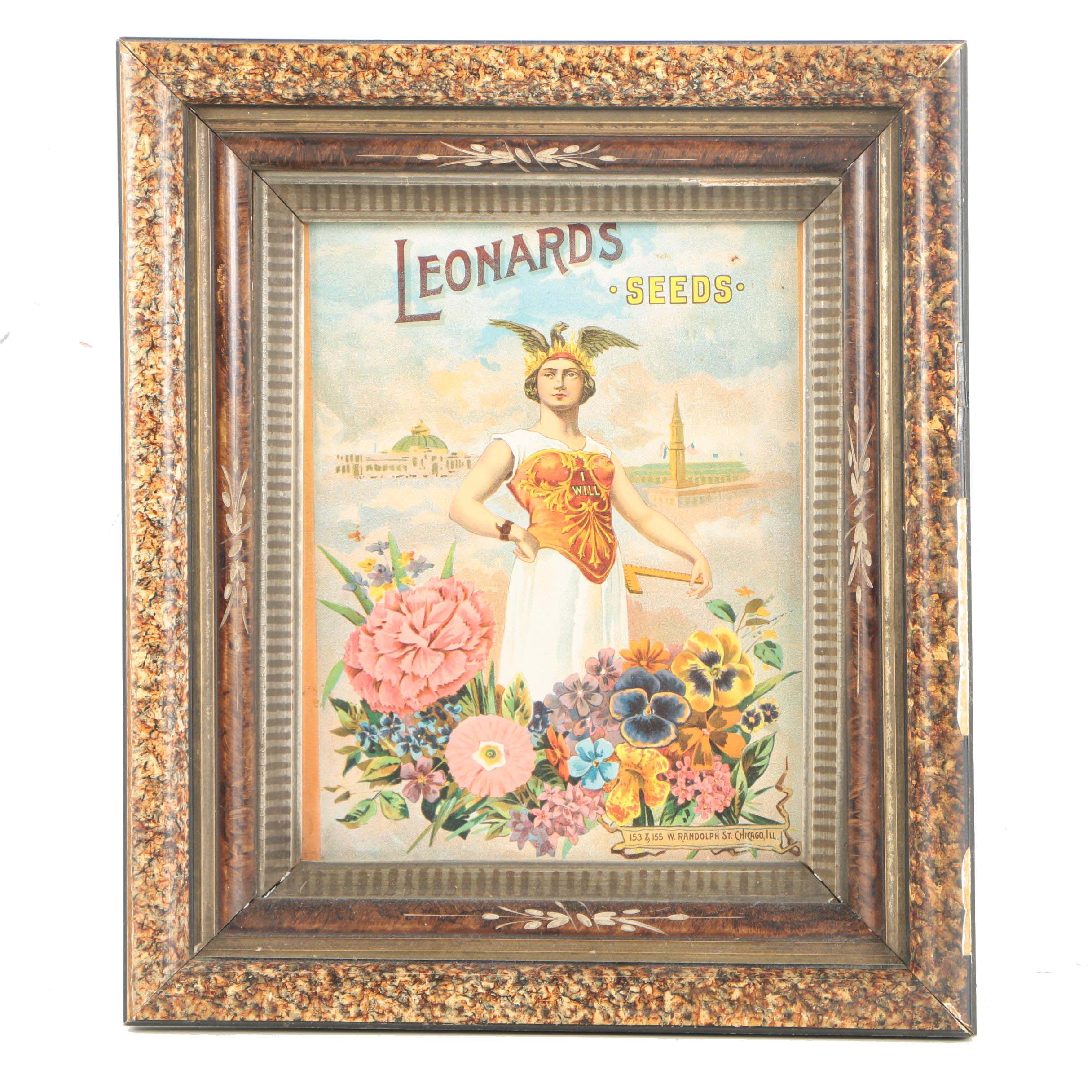 Vintage Chromolithograph on Advertisement for Leonards Seeds