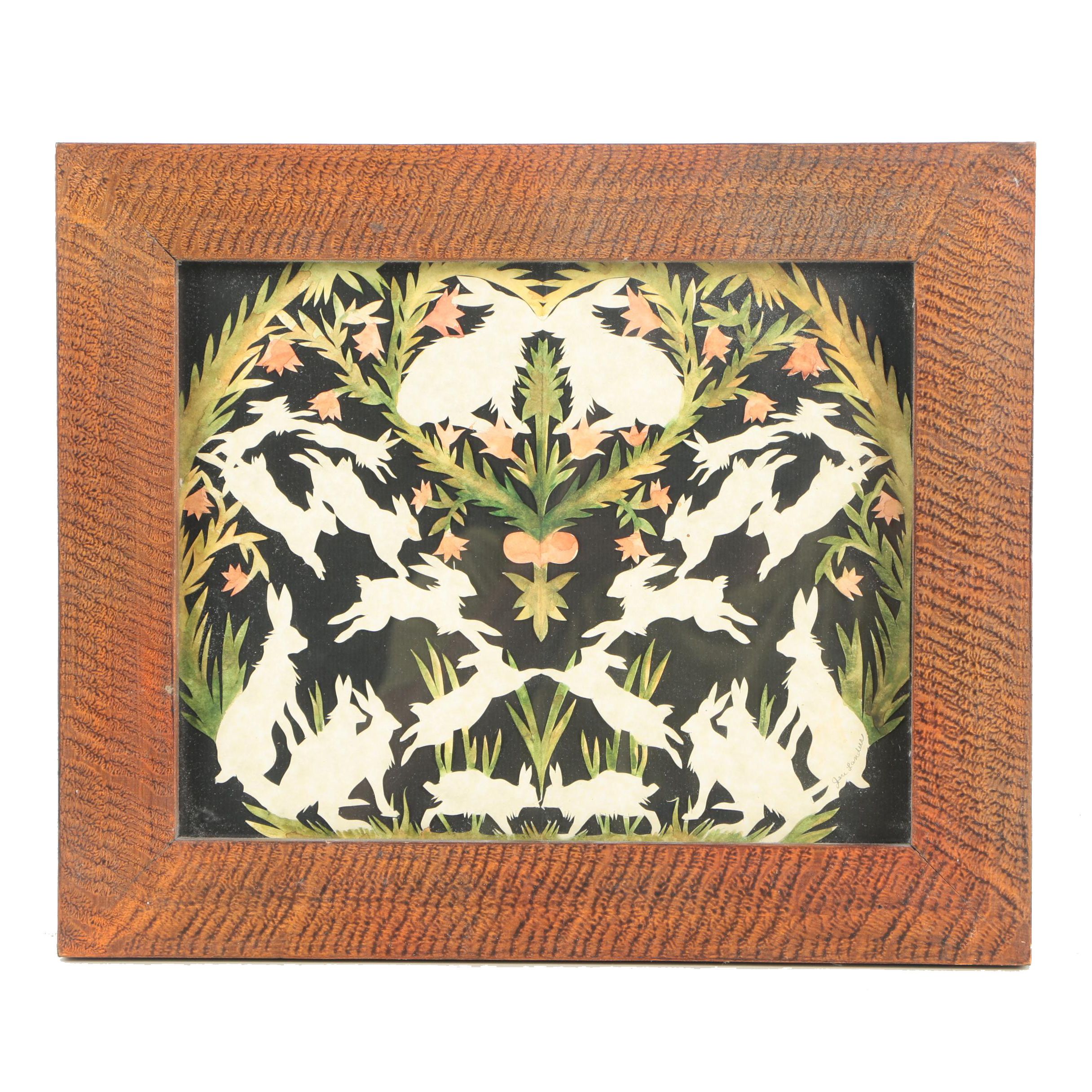 Watercolor Collage of Rabbit Motif