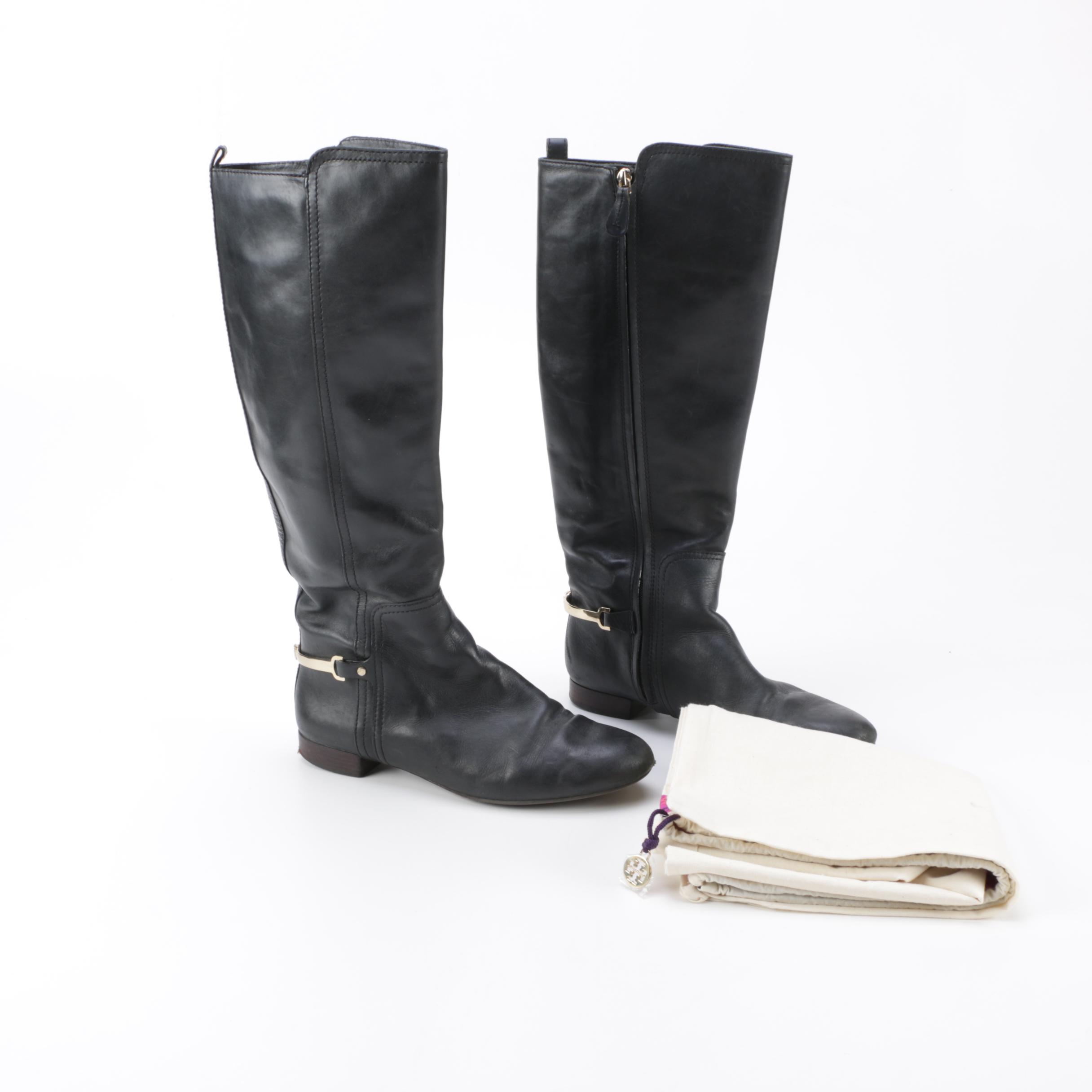 Black Leather Tory Burch Boots