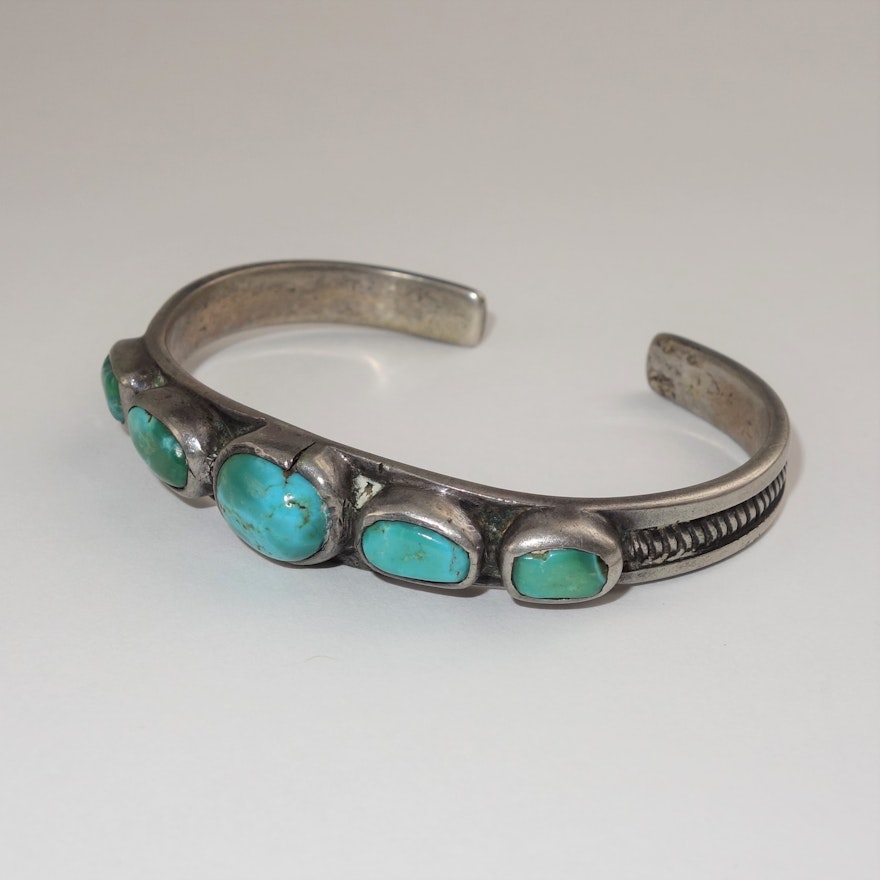 Native American Style Sterling Turquoise Cuff Bracelet