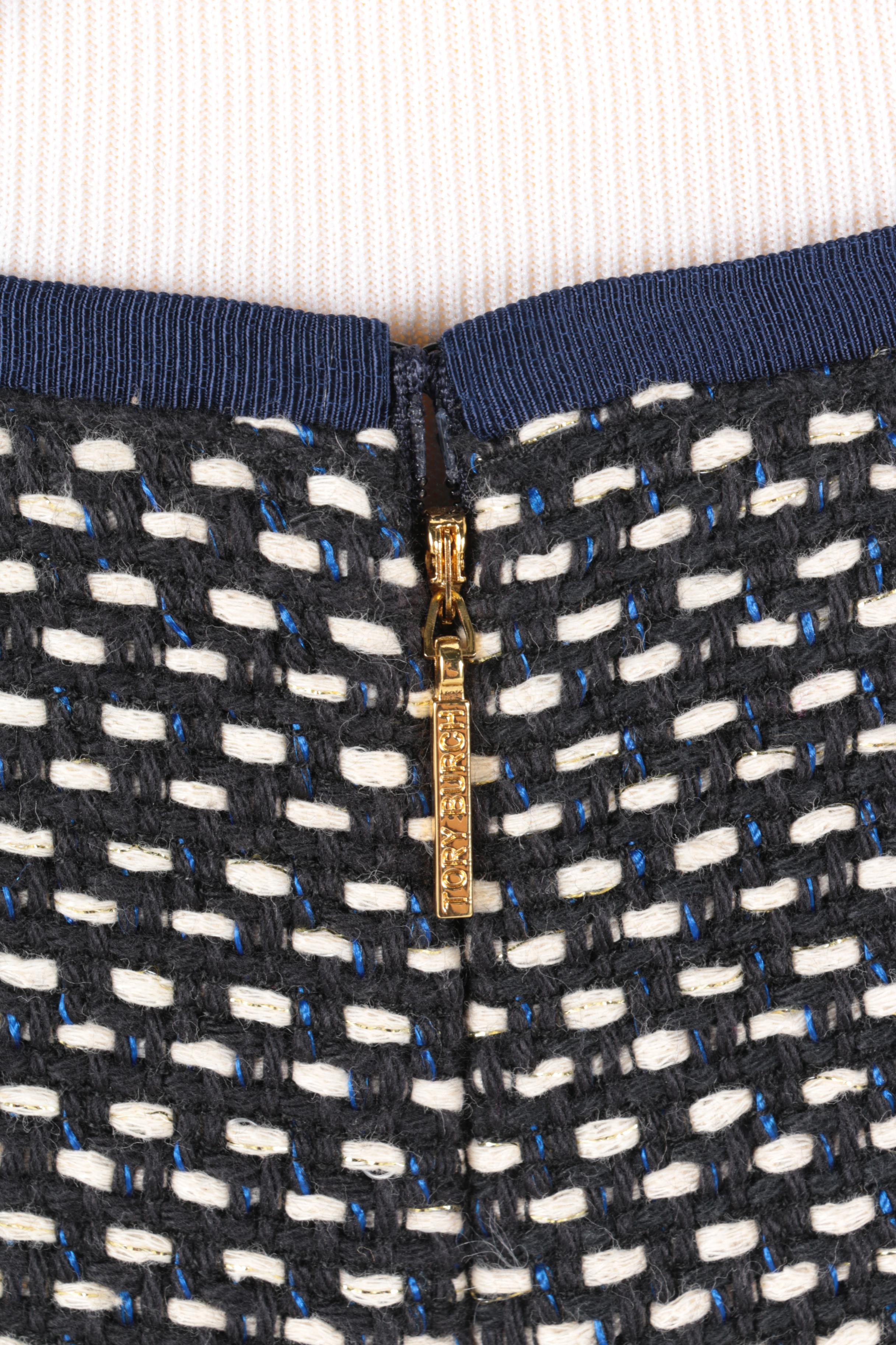 Tory Burch Dark Navy and White Tweed Skirt