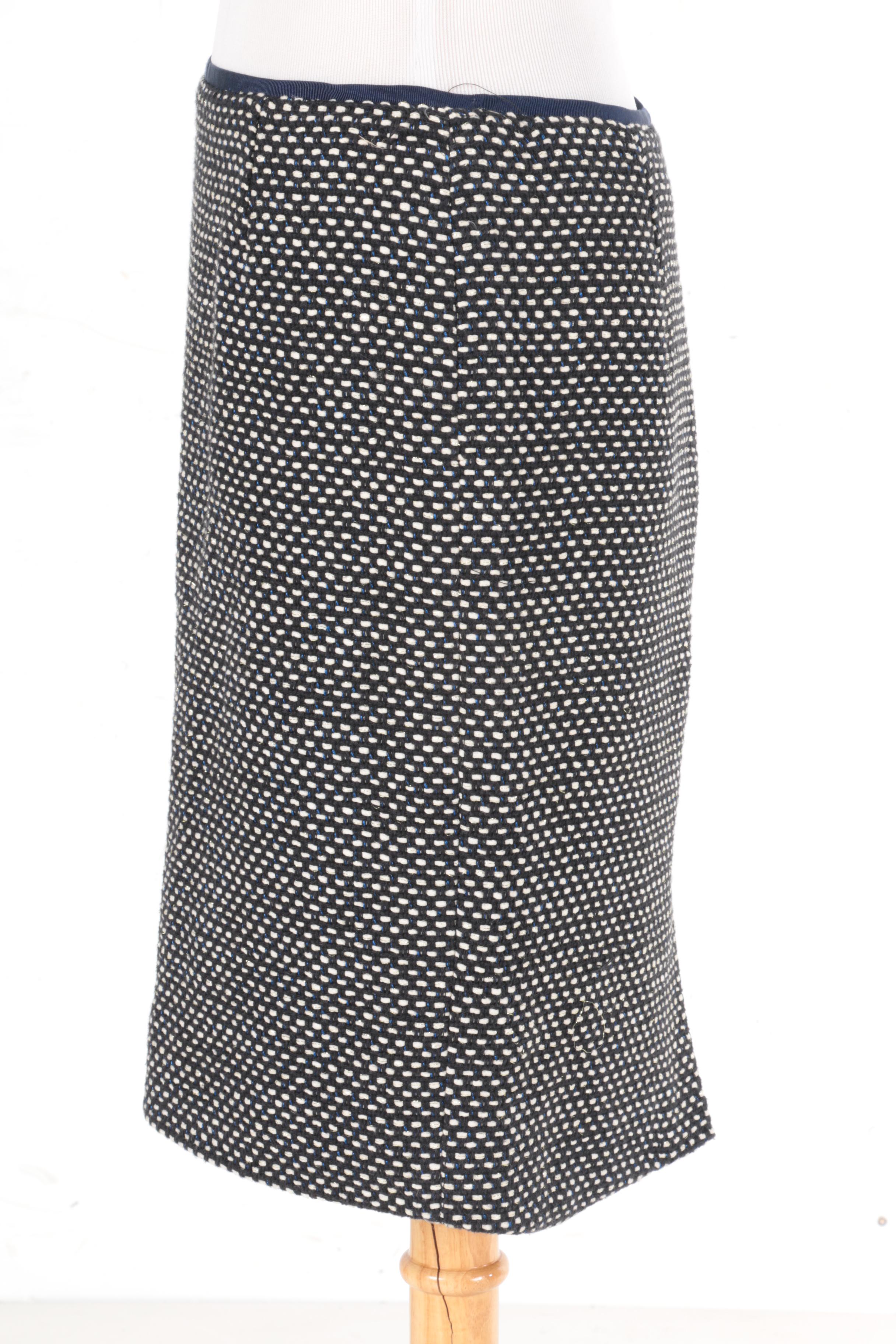 Tory Burch Dark Navy and White Tweed Skirt