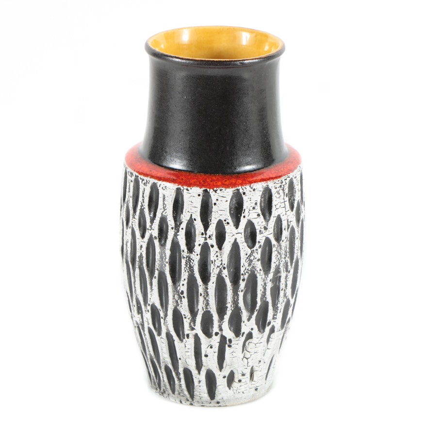 Scheurich Fat Lava Vase with Incised Pattern