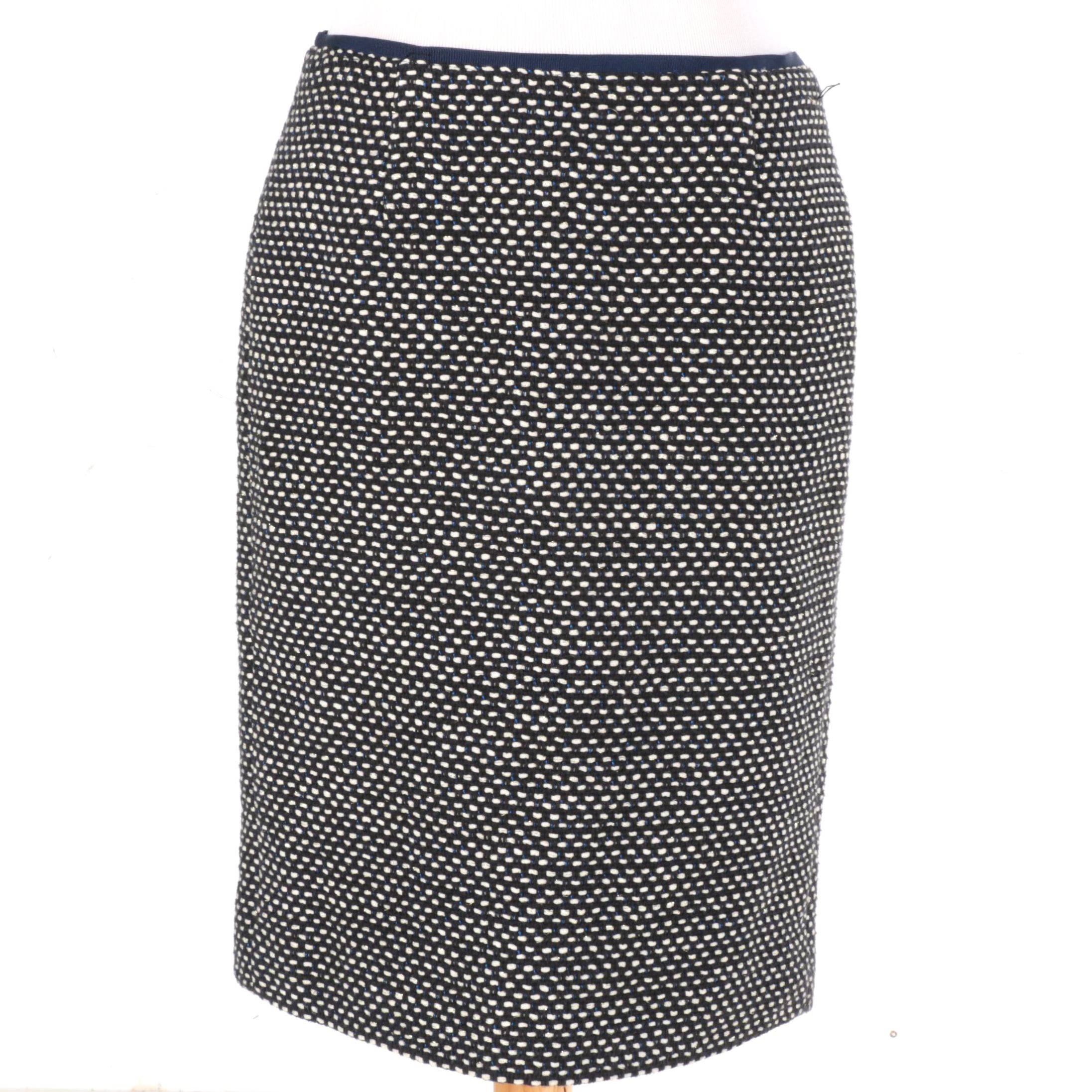 Tory Burch Dark Navy and White Tweed Skirt